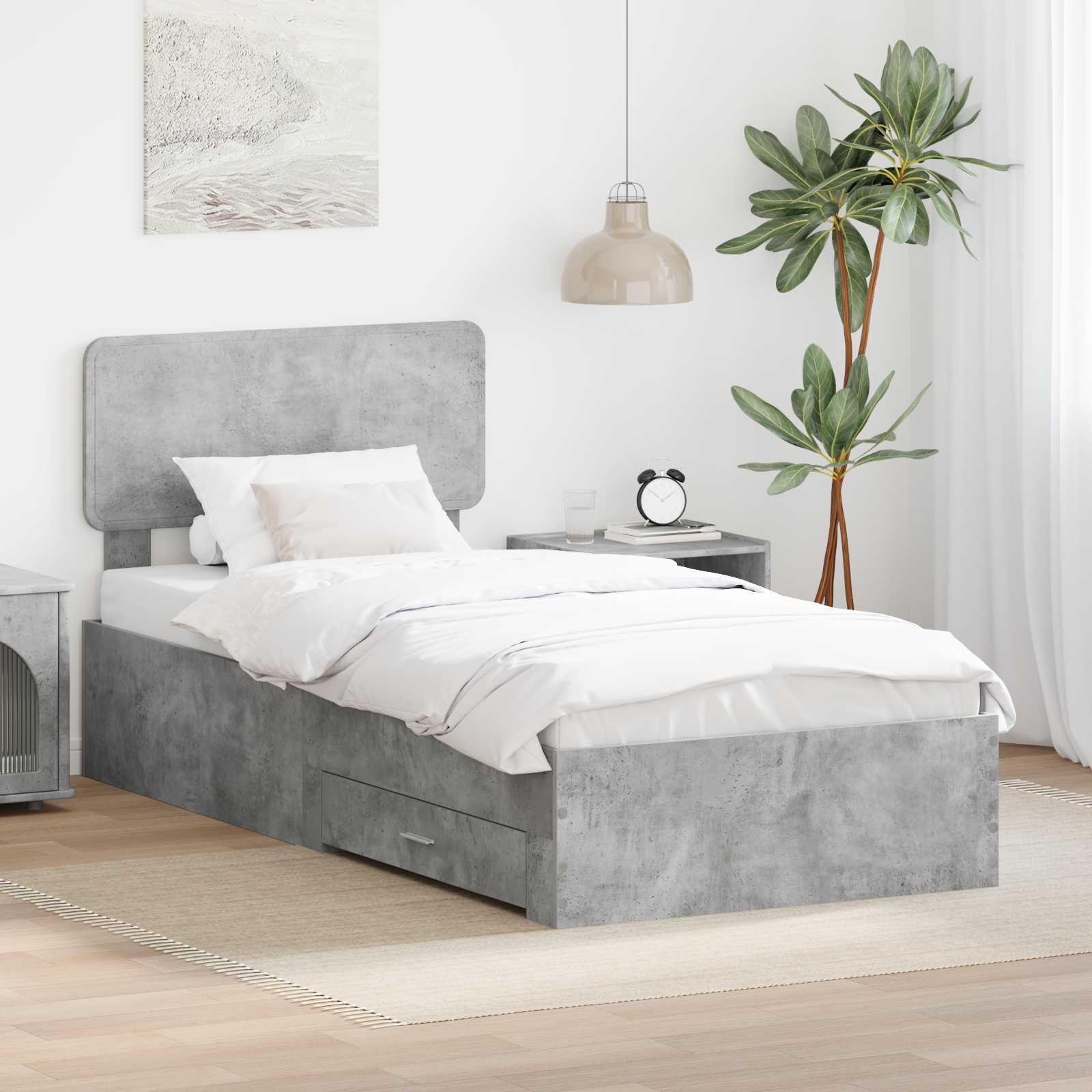 Bettrahmen mit Kopfteil Beton Grau 70 x 190 cm Holzwerkstoff