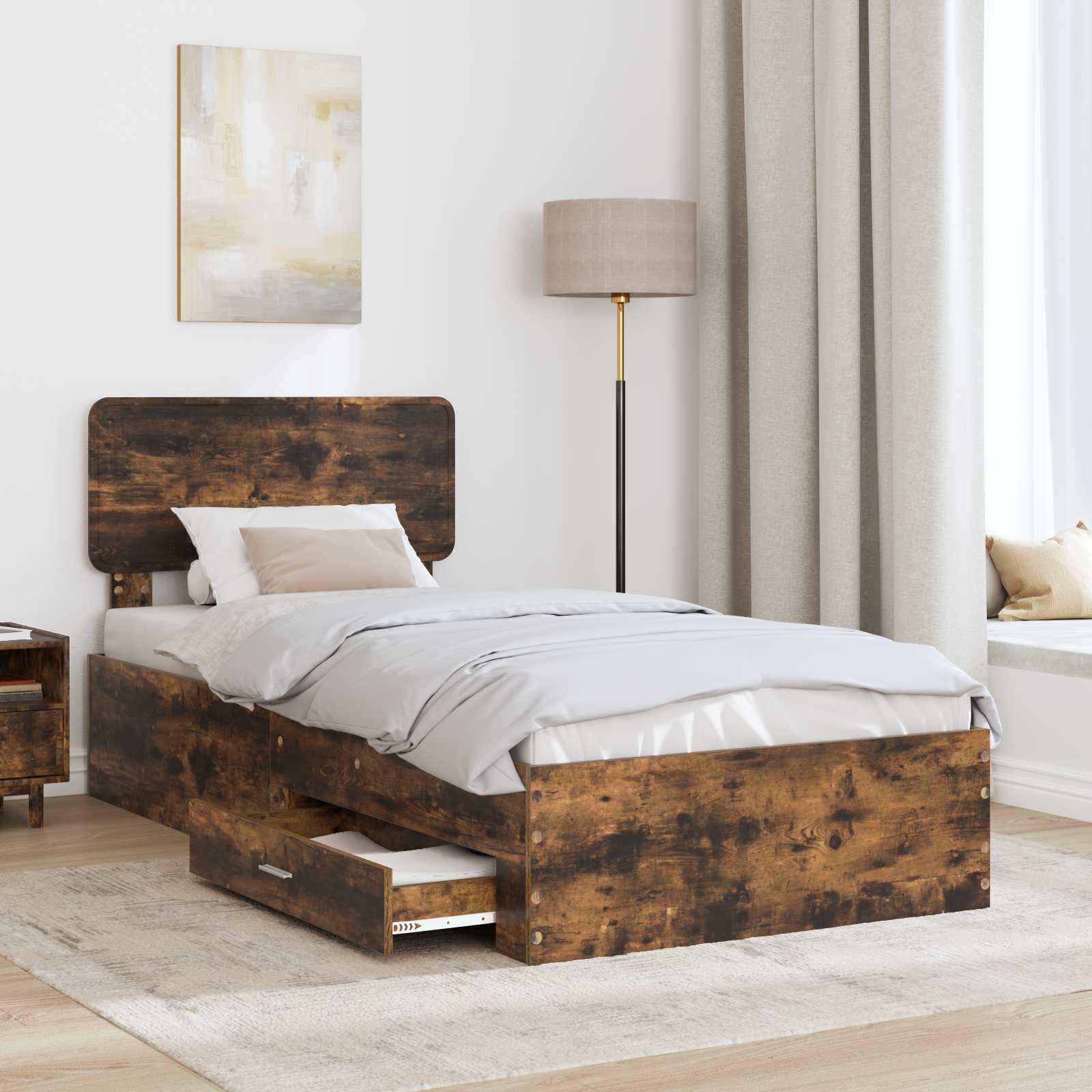 Bettrahmen Geräucherte Eiche 75 x 190 cm Holzwerkstoff