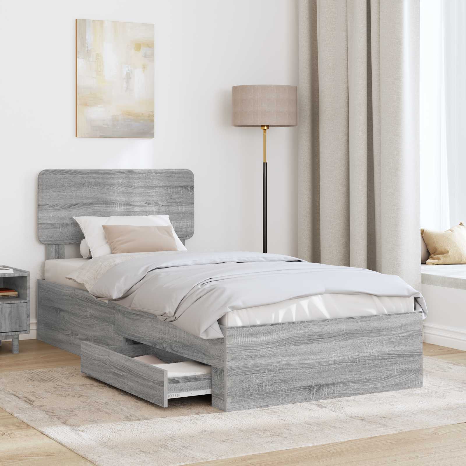 Bettrahmen mit Kopfteil Graues Sonoma 75 x 190 cm Holzwerkstoff