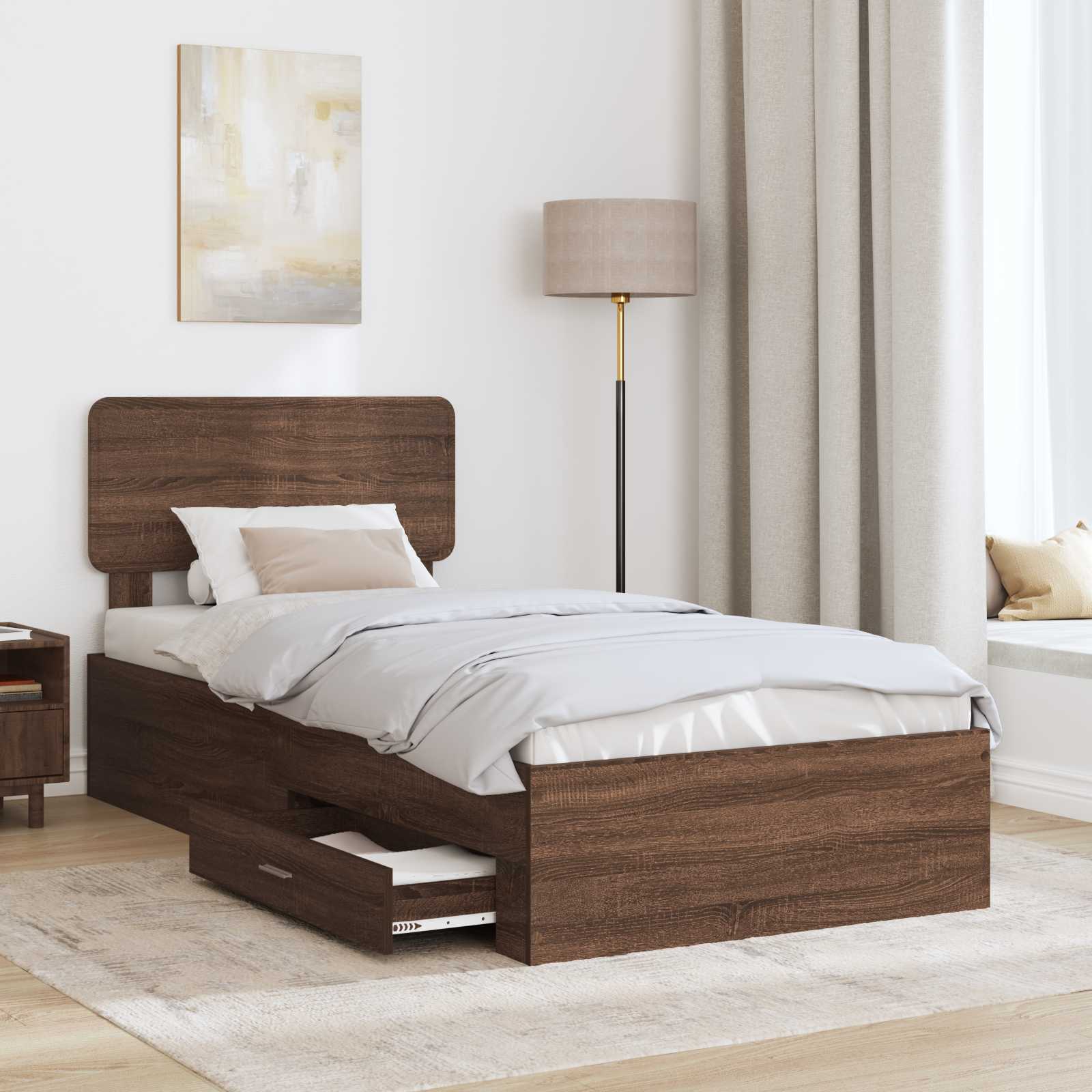 Bettrahmen Braun Eichen-Optik 75 x 190 cm Holzwerkstoff