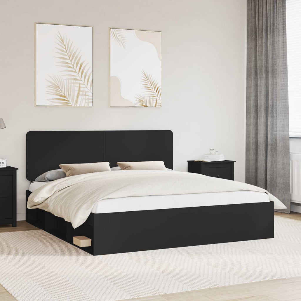 Bettrahmen Schwarz 200 x 200 cm Massives Kiefernholz