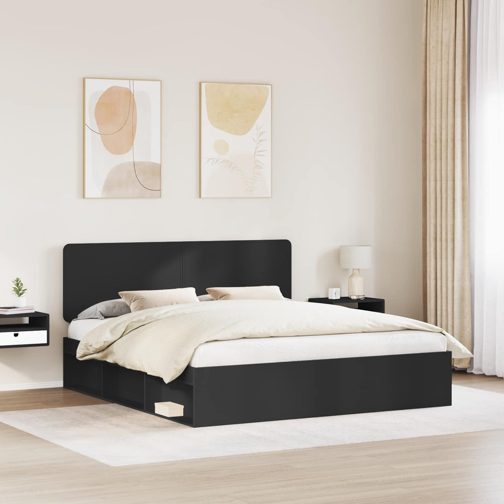Bettrahmen Schwarz 200 x 200 cm Massives Kiefernholz