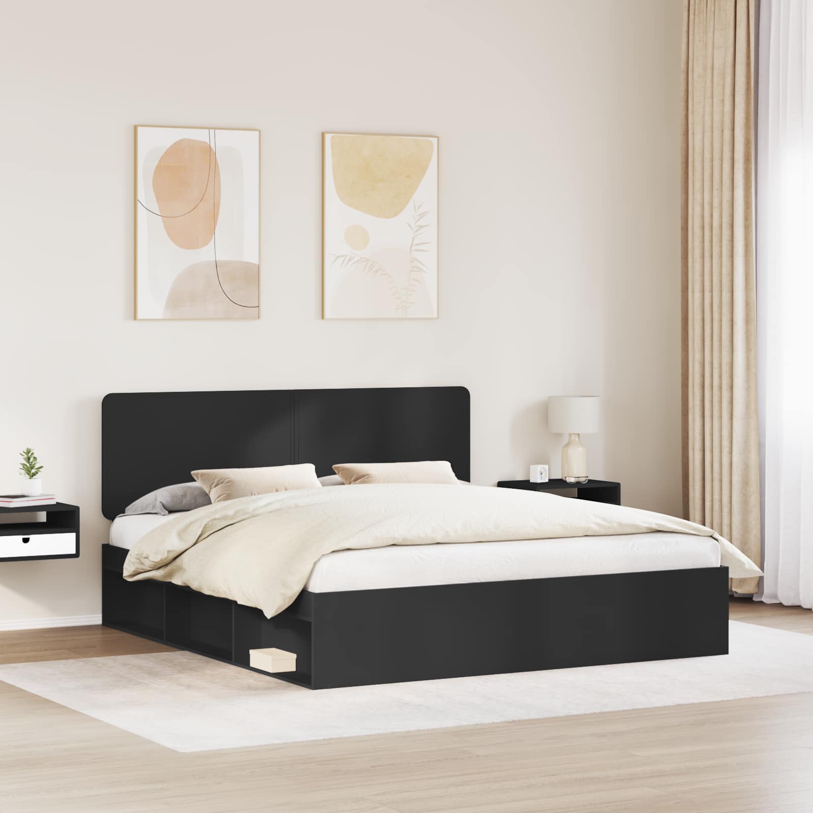 Bettrahmen Schwarz 200 x 200 cm Massives Kiefernholz