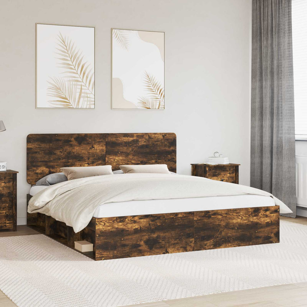 Bettrahmen Geräucherte Eiche 200 x 200 cm Massives Kiefernholz