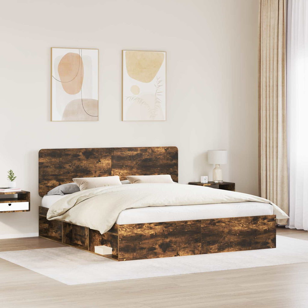 Bettrahmen Geräucherte Eiche 200 x 200 cm Massives Kiefernholz