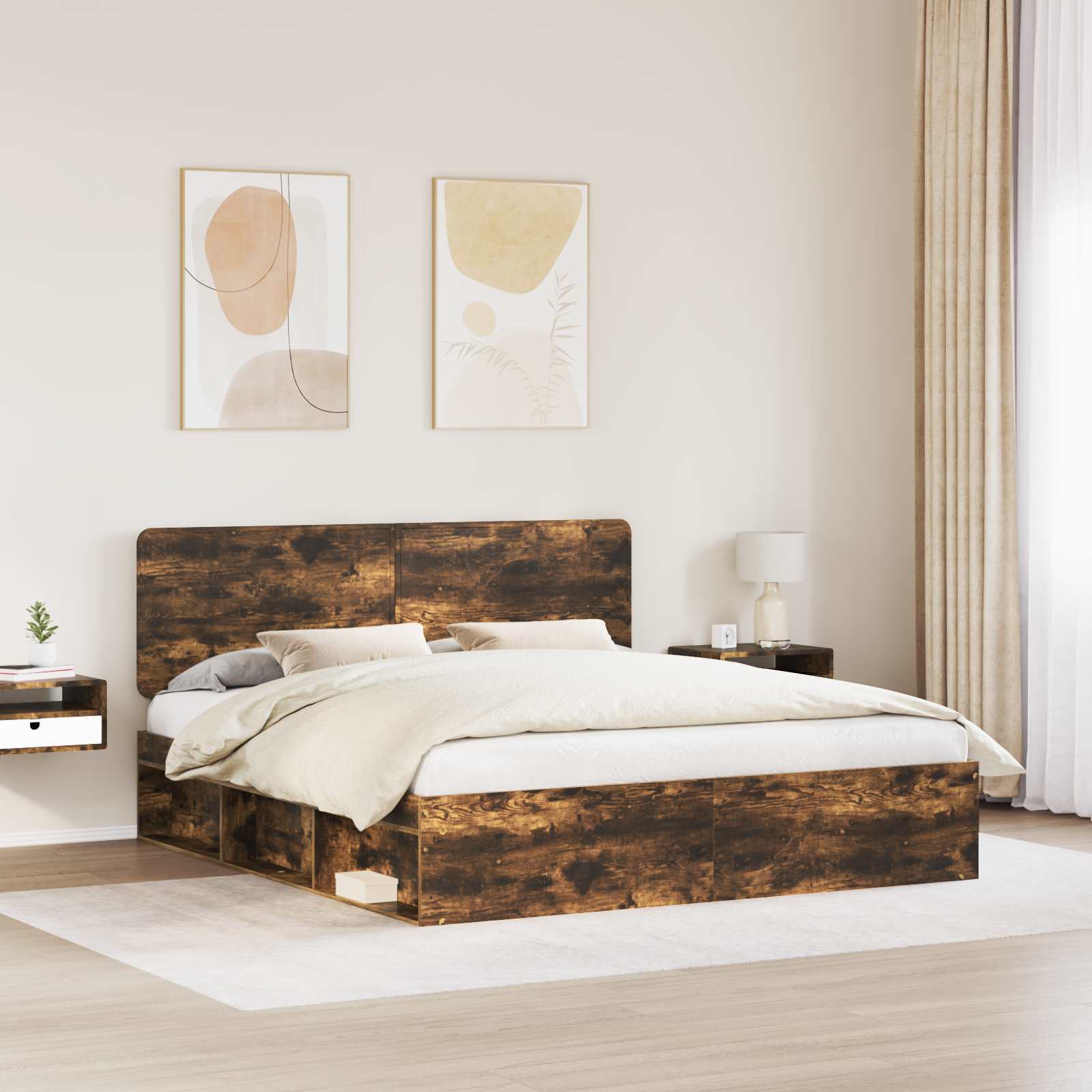 Bettrahmen Geräucherte Eiche 200 x 200 cm Massives Kiefernholz