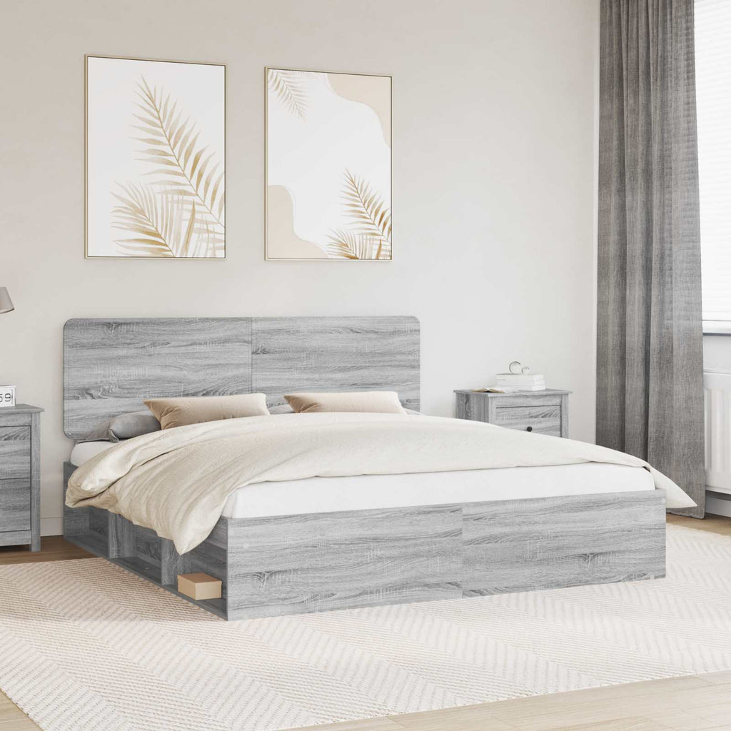Bettrahmen Graues Sonoma 200 x 200 cm Massives Kiefernholz