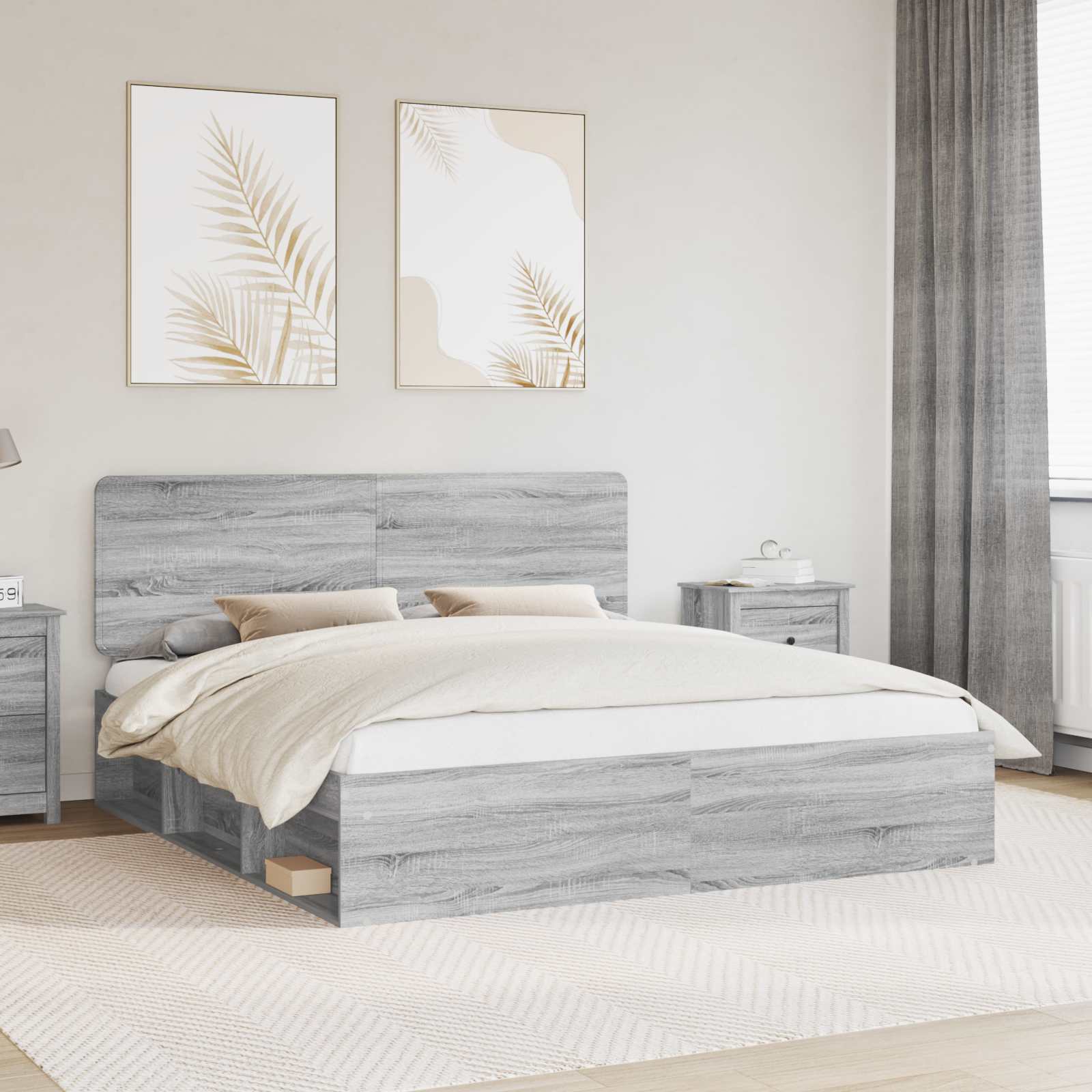 Bettrahmen Graues Sonoma 200 x 200 cm Massives Kiefernholz