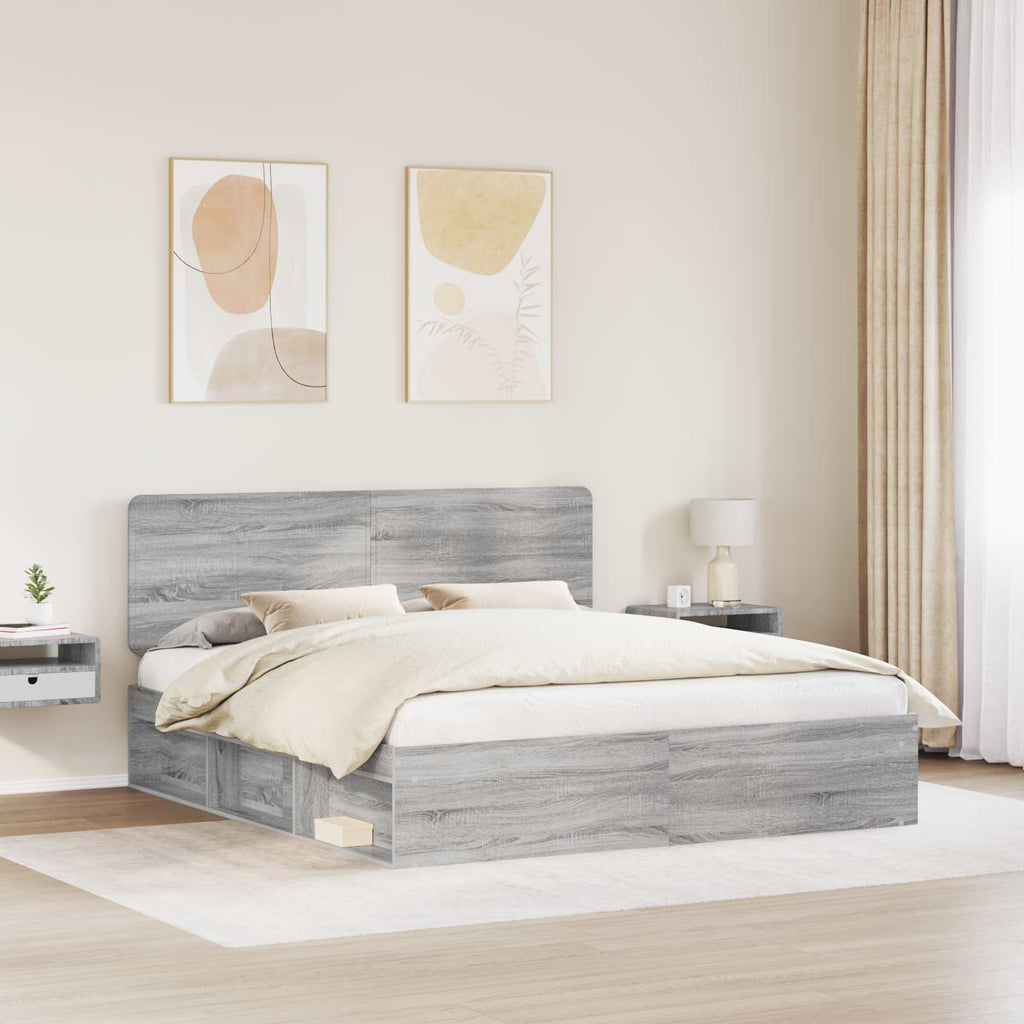 Bettrahmen Graues Sonoma 200 x 200 cm Massives Kiefernholz