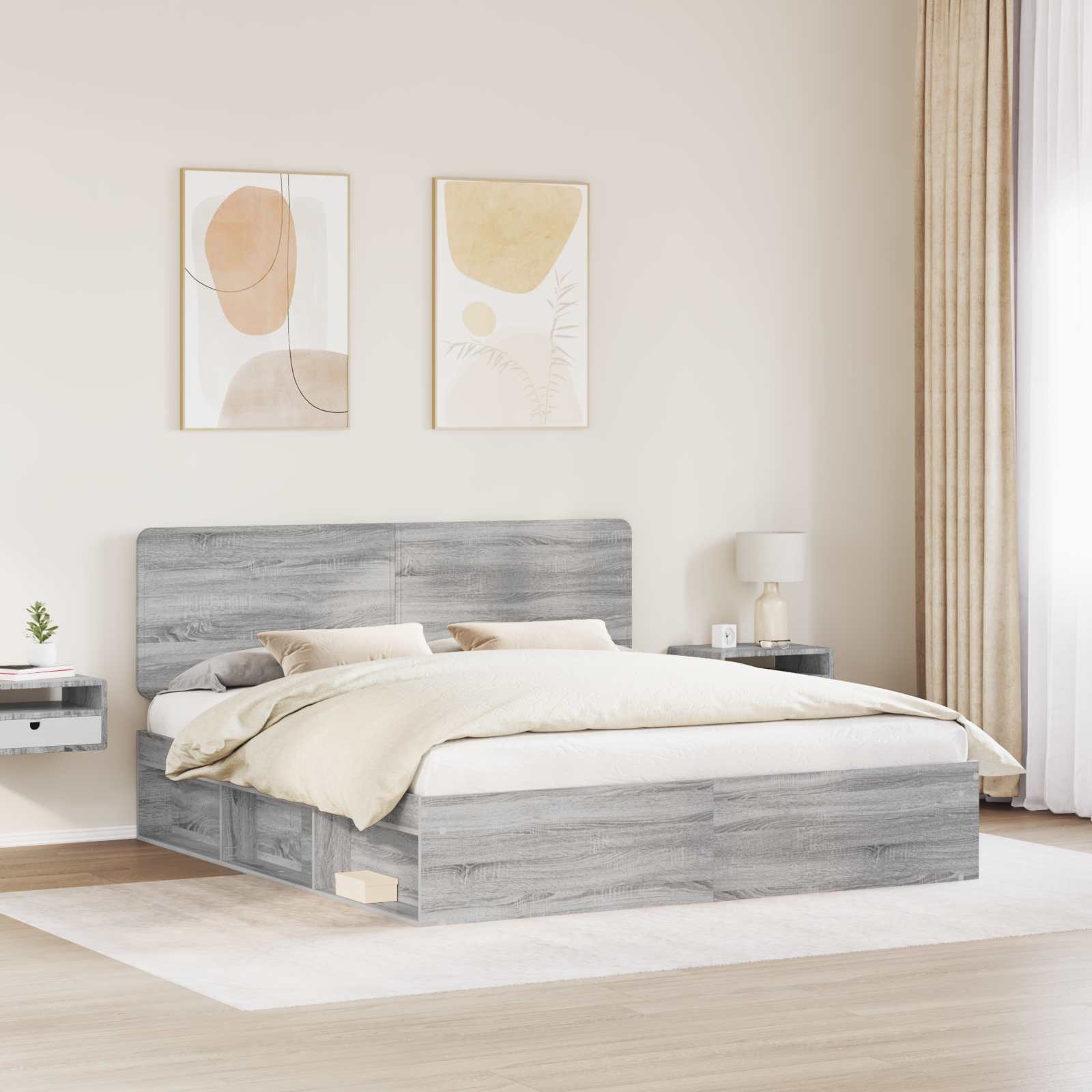 Bettrahmen Graues Sonoma 200 x 200 cm Massives Kiefernholz
