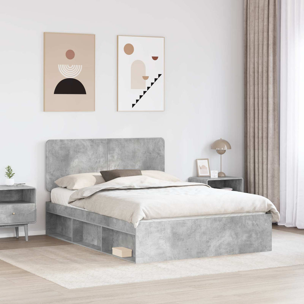 Bettrahmen Beton Grau 150 x 200 cm Massives Kiefernholz
