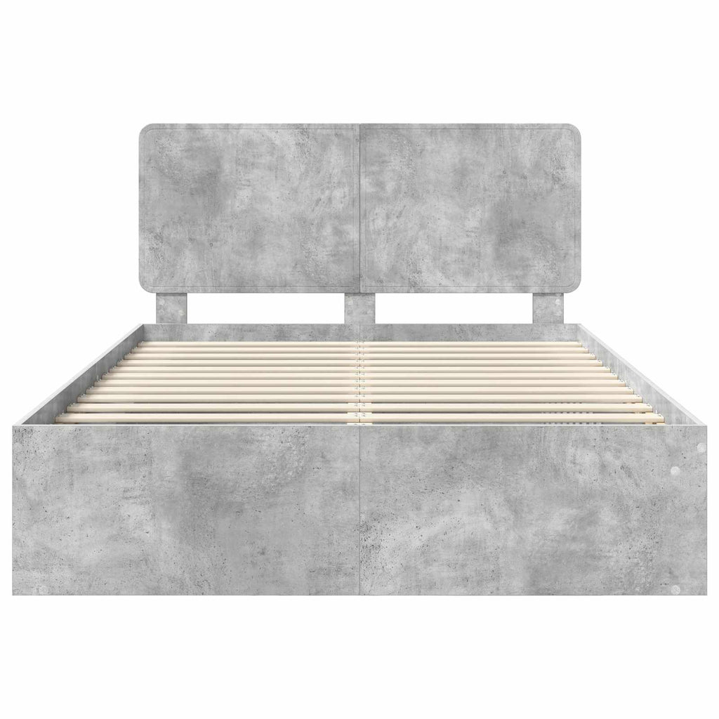Bettrahmen mit Kopfteil Beton 140 x 190 cm Massives Kiefernholz