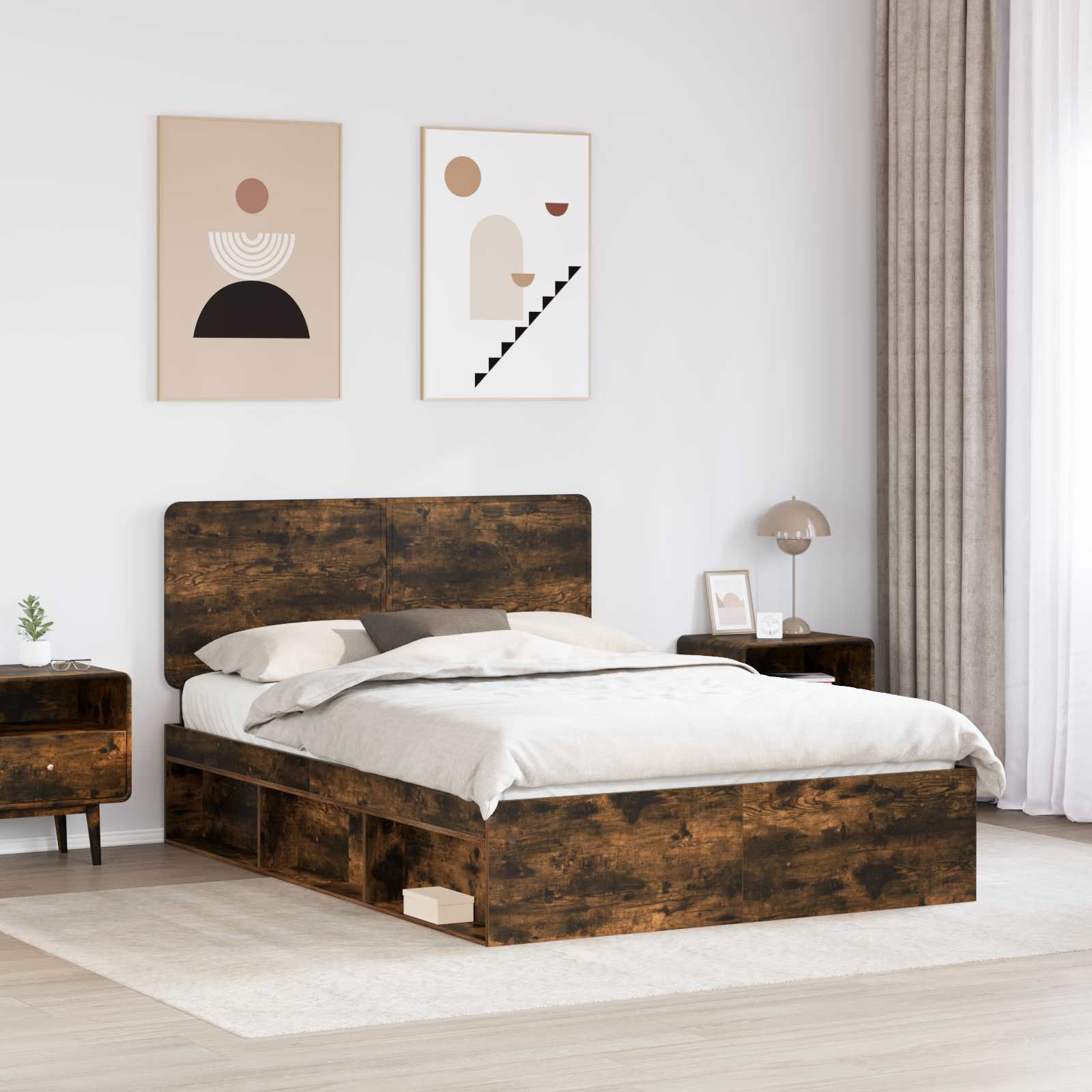 Bettrahmen Geräucherte Eiche 140 x 190 cm Massives Kiefernholz