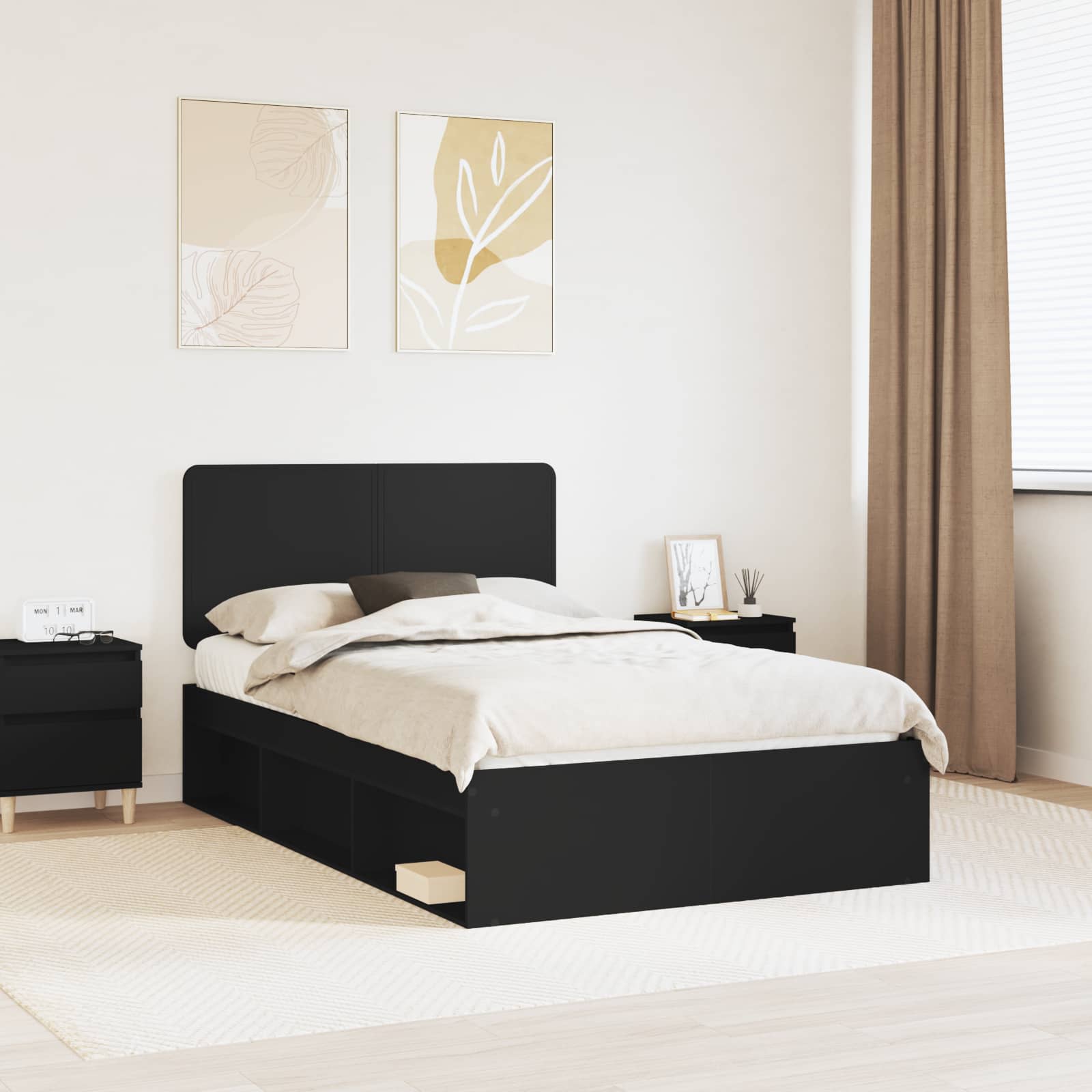 Bettrahmen Schwarz 135 x 190 cm Massives Kiefernholz