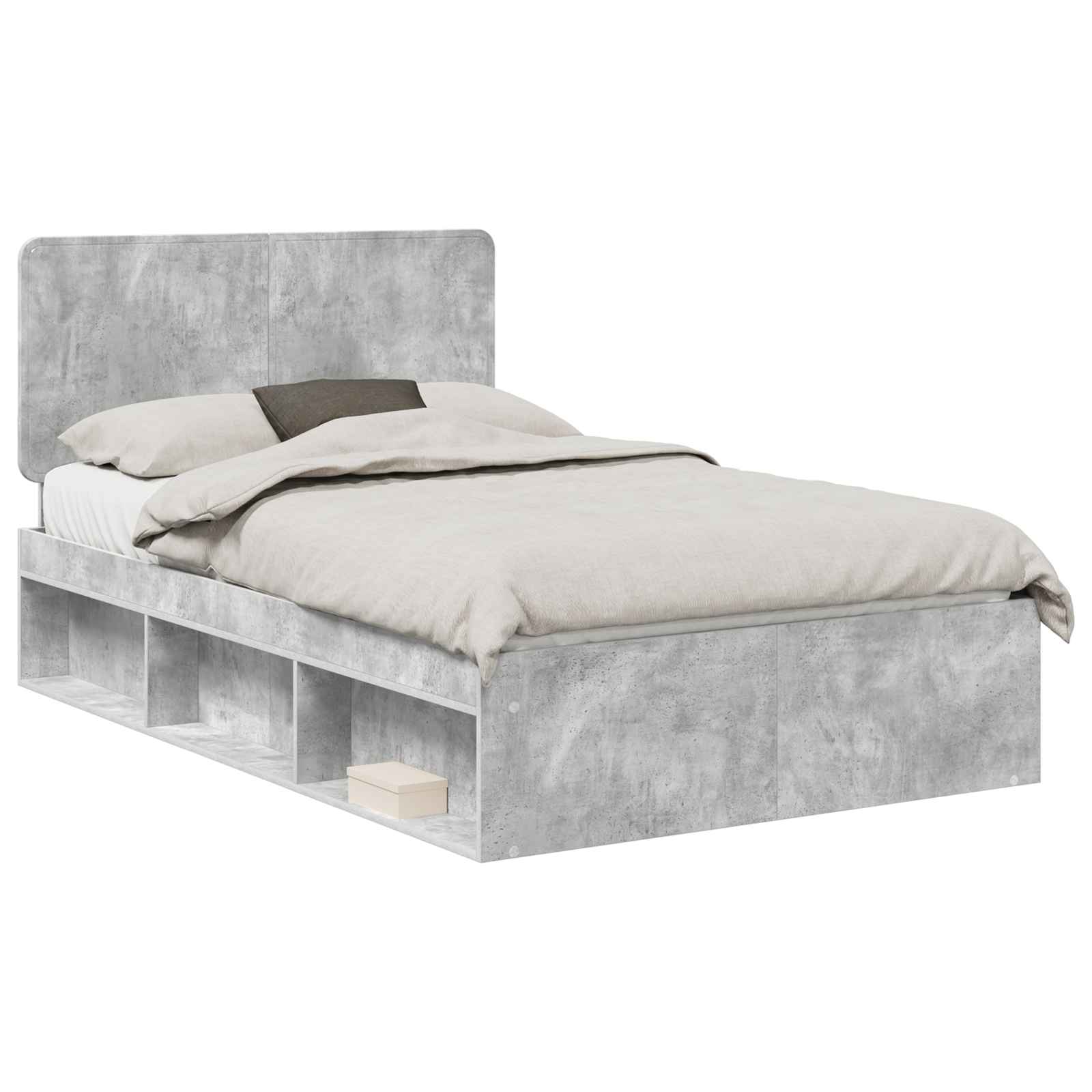 Bettrahmen Beton Grau 135 x 190 cm Massives Kiefernholz