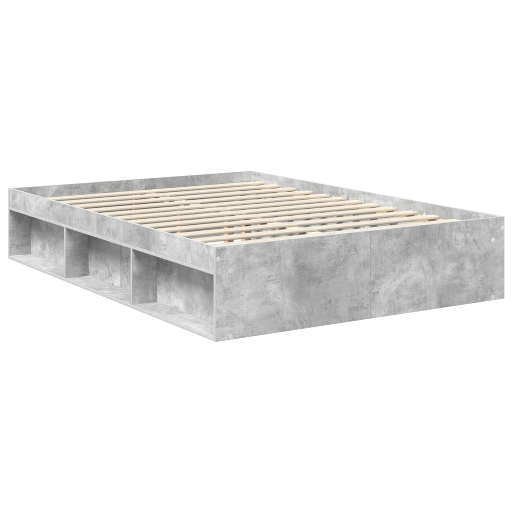 Bettrahmen Beton Grau 135 x 190 cm Massives Kiefernholz