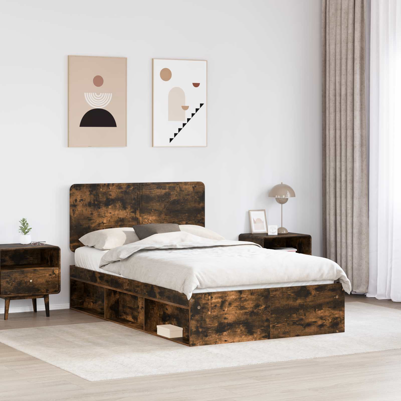 Bettrahmen Geräucherte Eiche 135 x 190 cm Massives Kiefernholz