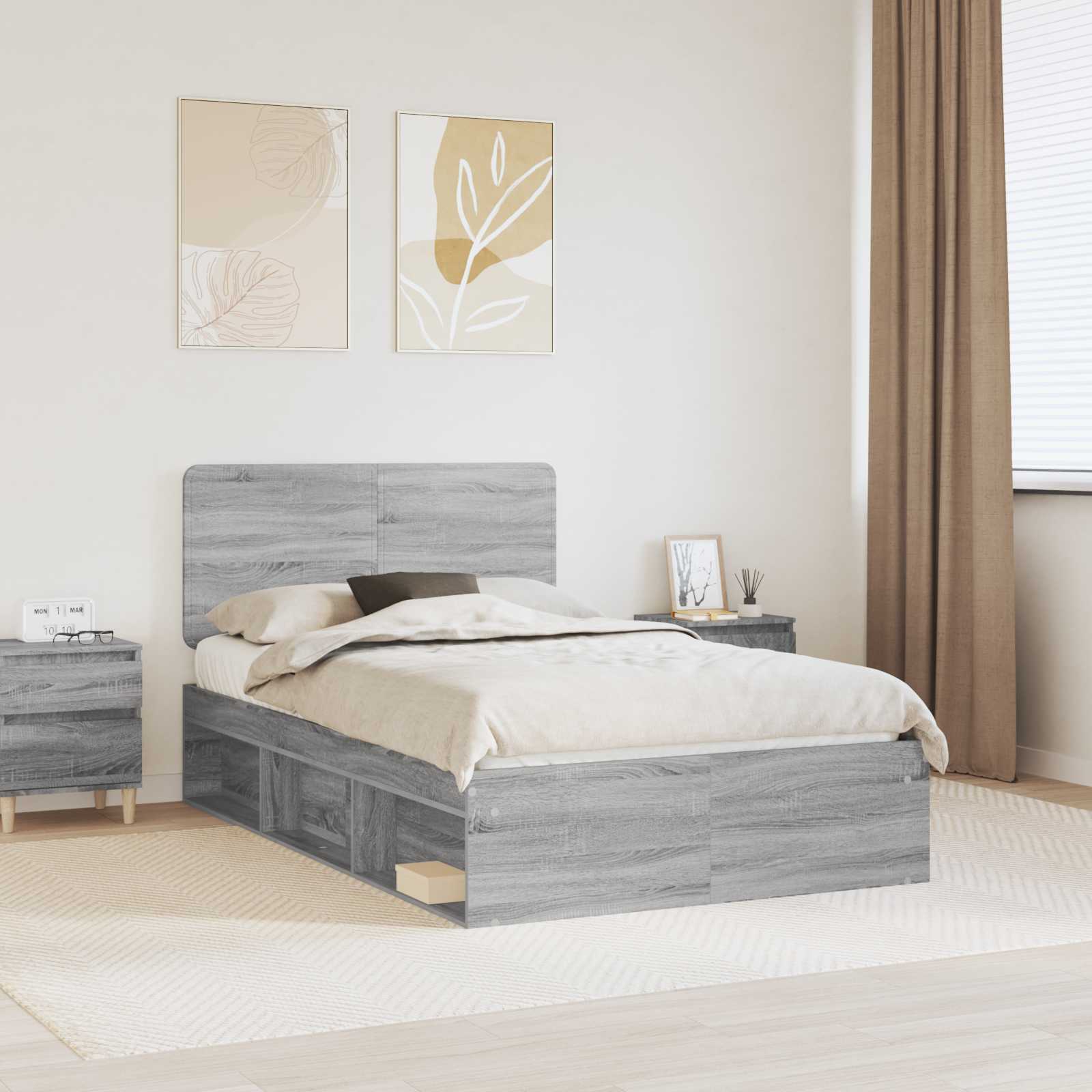 Bettrahmen Graues Sonoma 135 x 190 cm Massives Kiefernholz