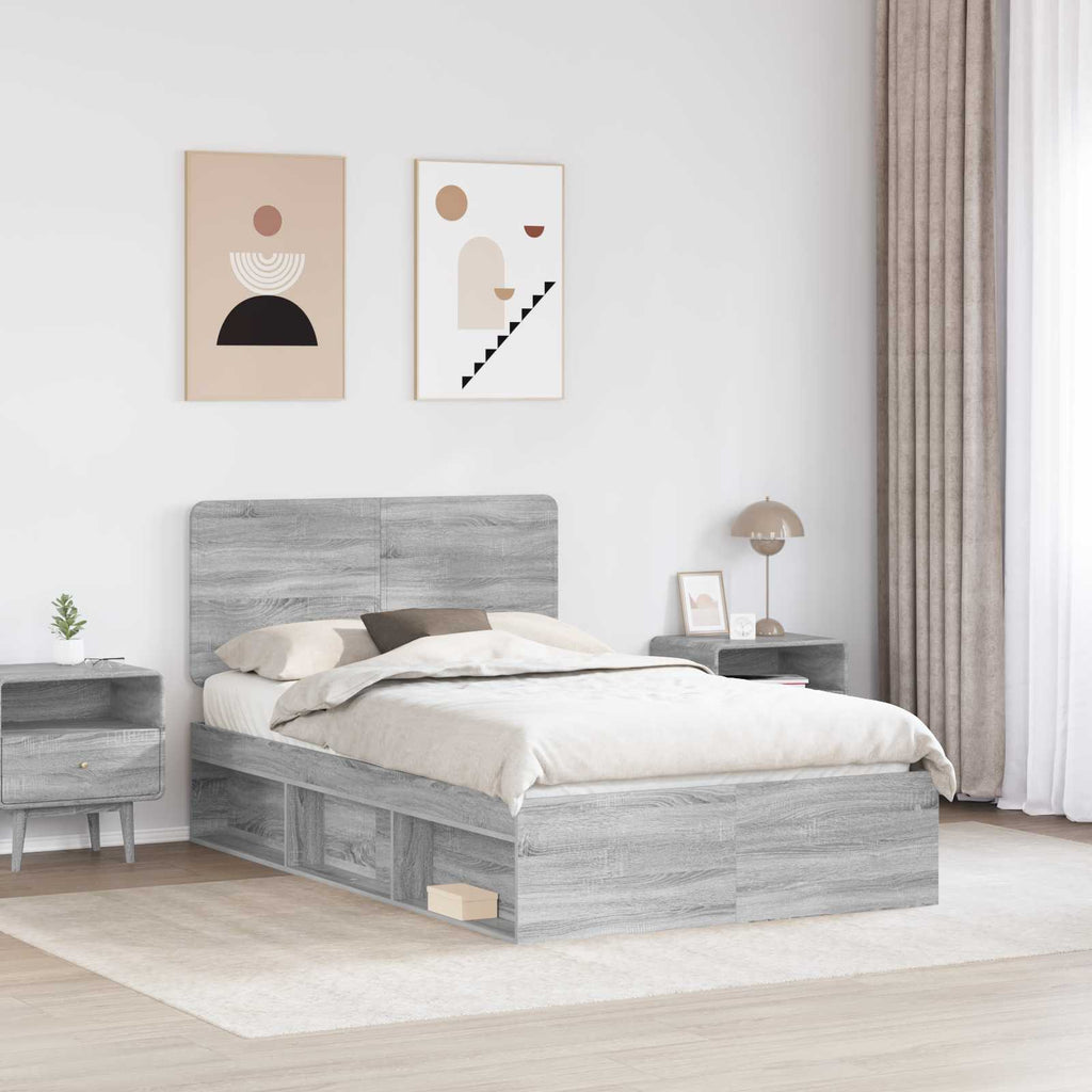 Bettrahmen Graues Sonoma 135 x 190 cm Massives Kiefernholz