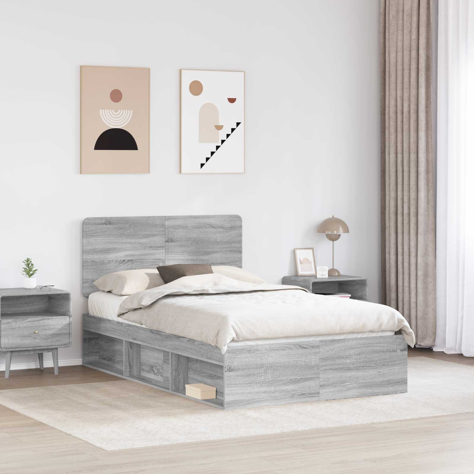Bettrahmen Graues Sonoma 135 x 190 cm Massives Kiefernholz