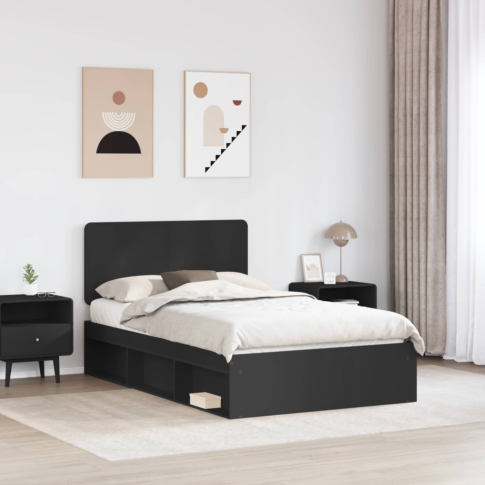 Bettrahmen Schwarz 120 x 190 cm Massives Kiefernholz