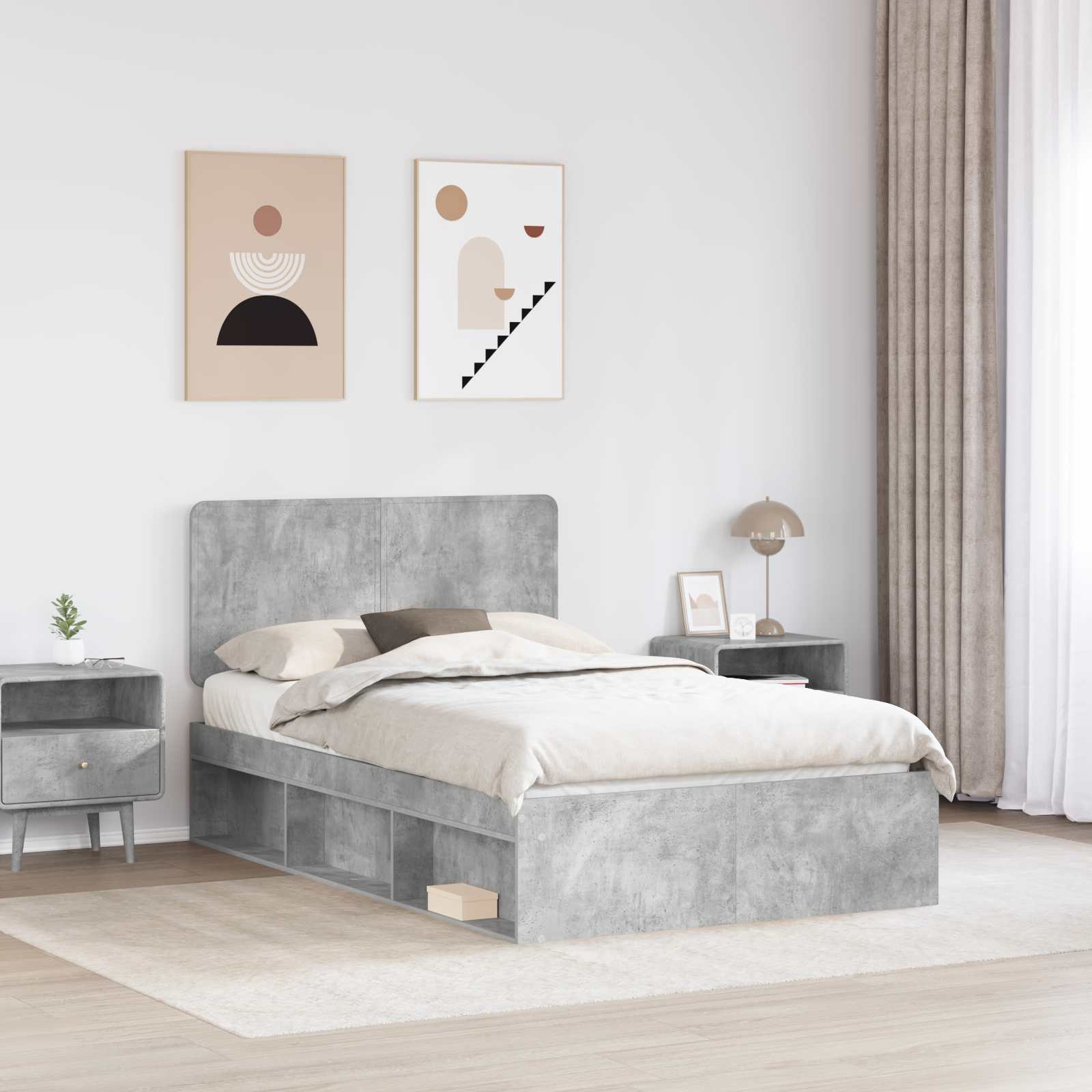 Bettrahmen mit Kopfteil Beton 120 x 190 cm Massives Kiefernholz