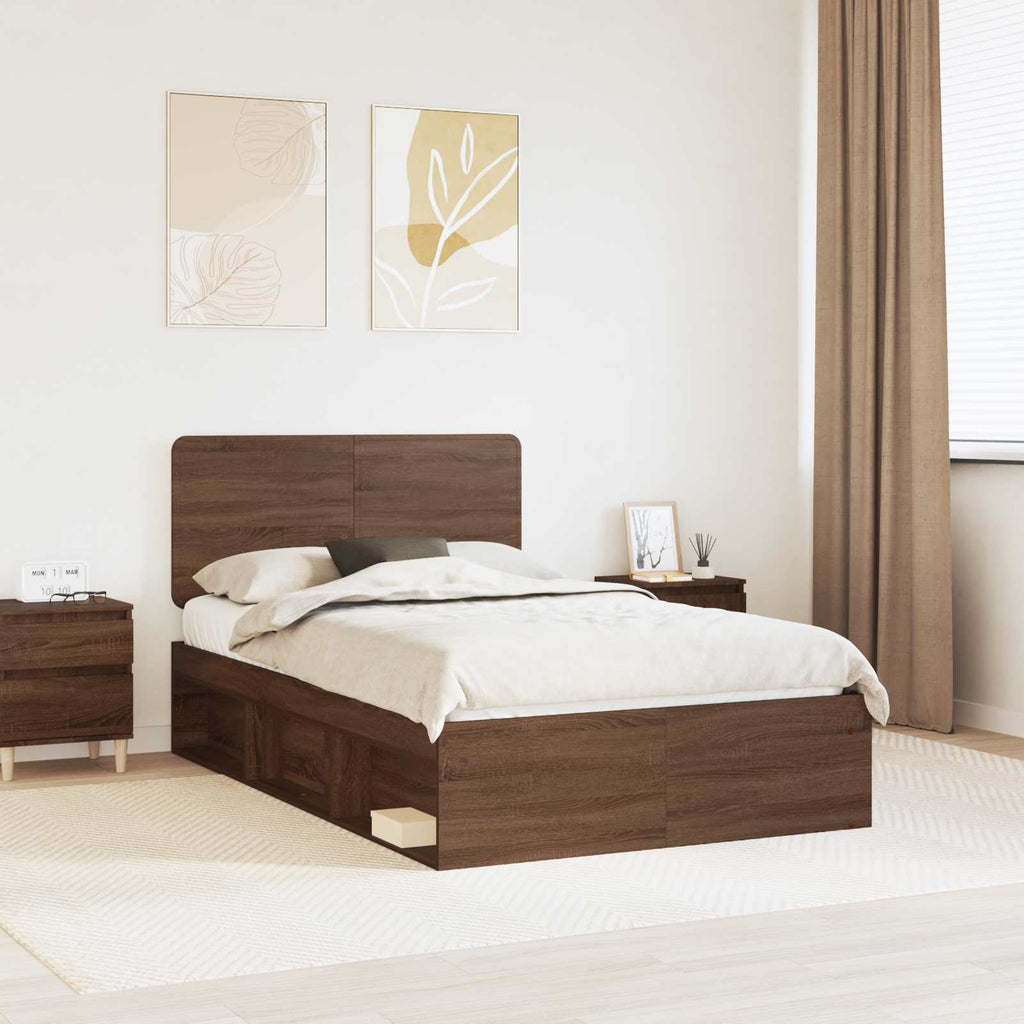 Bettrahmen Braun Eichen-Optik 120 x 190 cm Massives Kiefernholz