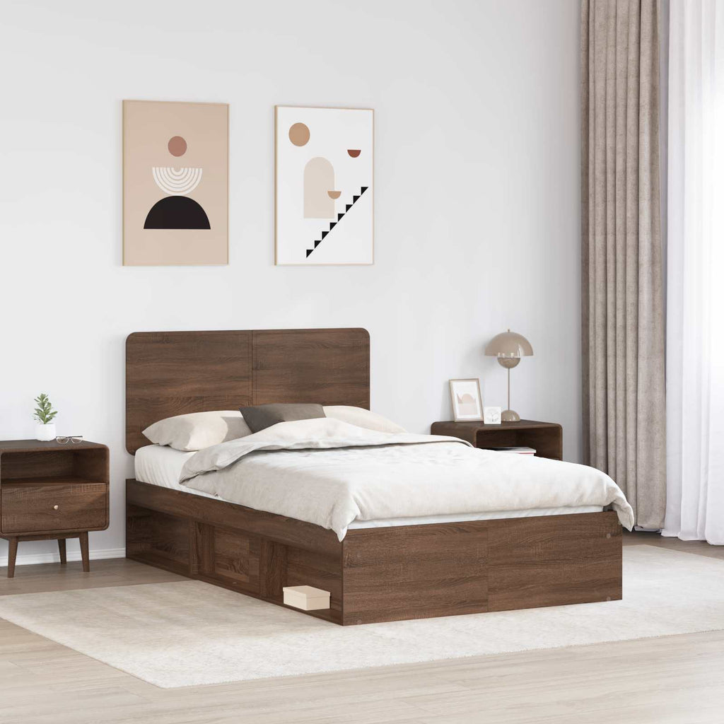 Bettrahmen Braun Eichen-Optik 120 x 190 cm Massives Kiefernholz