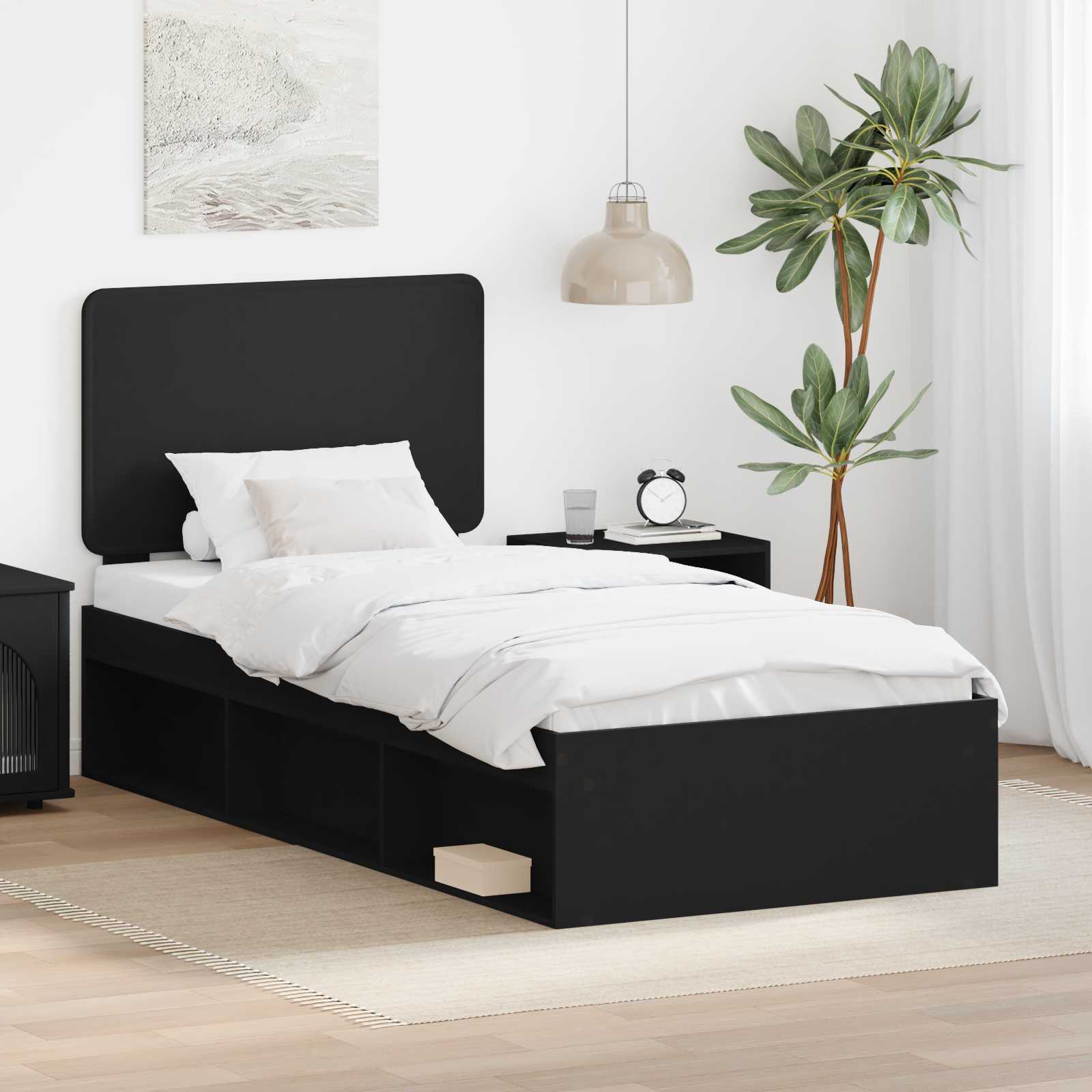 Bettrahmen Schwarz 100 x 200 cm Massives Kiefernholz