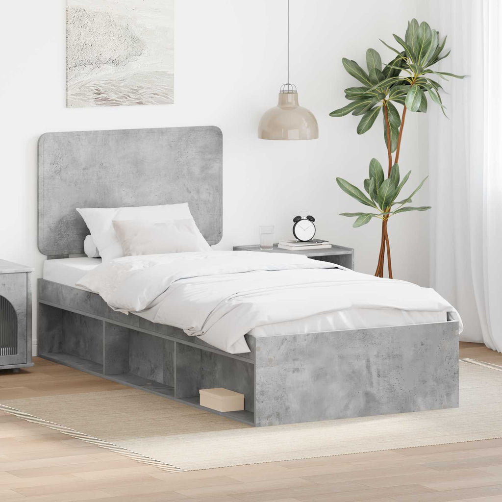 Bettrahmen Beton Grau 100 x 200 cm Massives Kiefernholz
