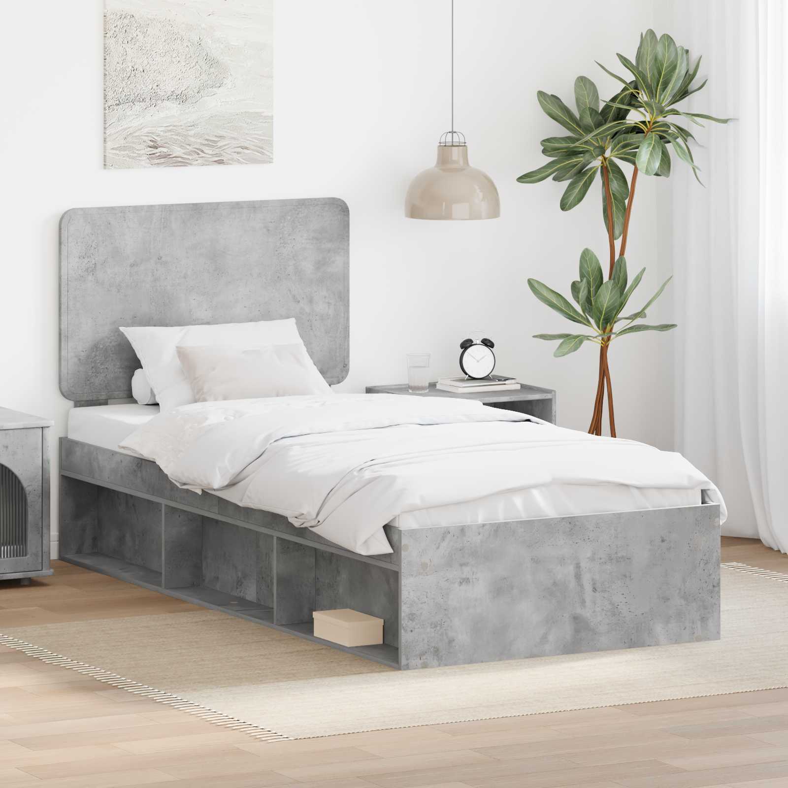 Bettrahmen Beton Grau 100 x 200 cm Massives Kiefernholz