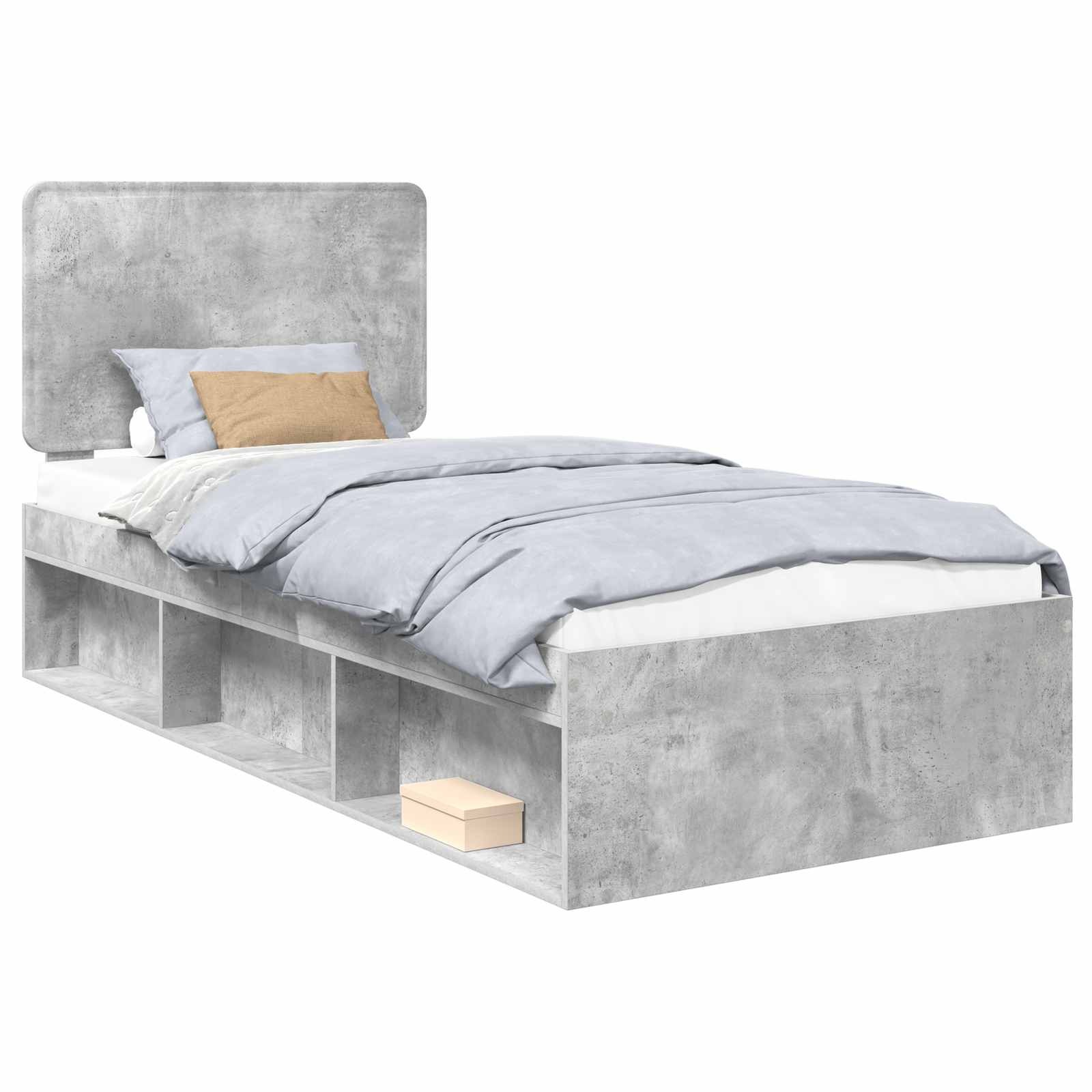 Bettrahmen Beton Grau 100 x 200 cm Massives Kiefernholz