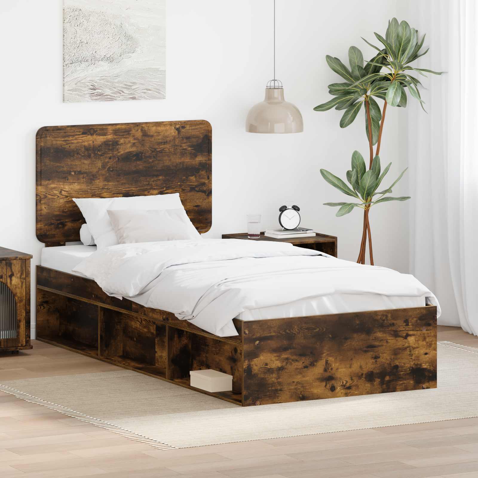 Bettrahmen Geräucherte Eiche 100 x 200 cm Massives Kiefernholz
