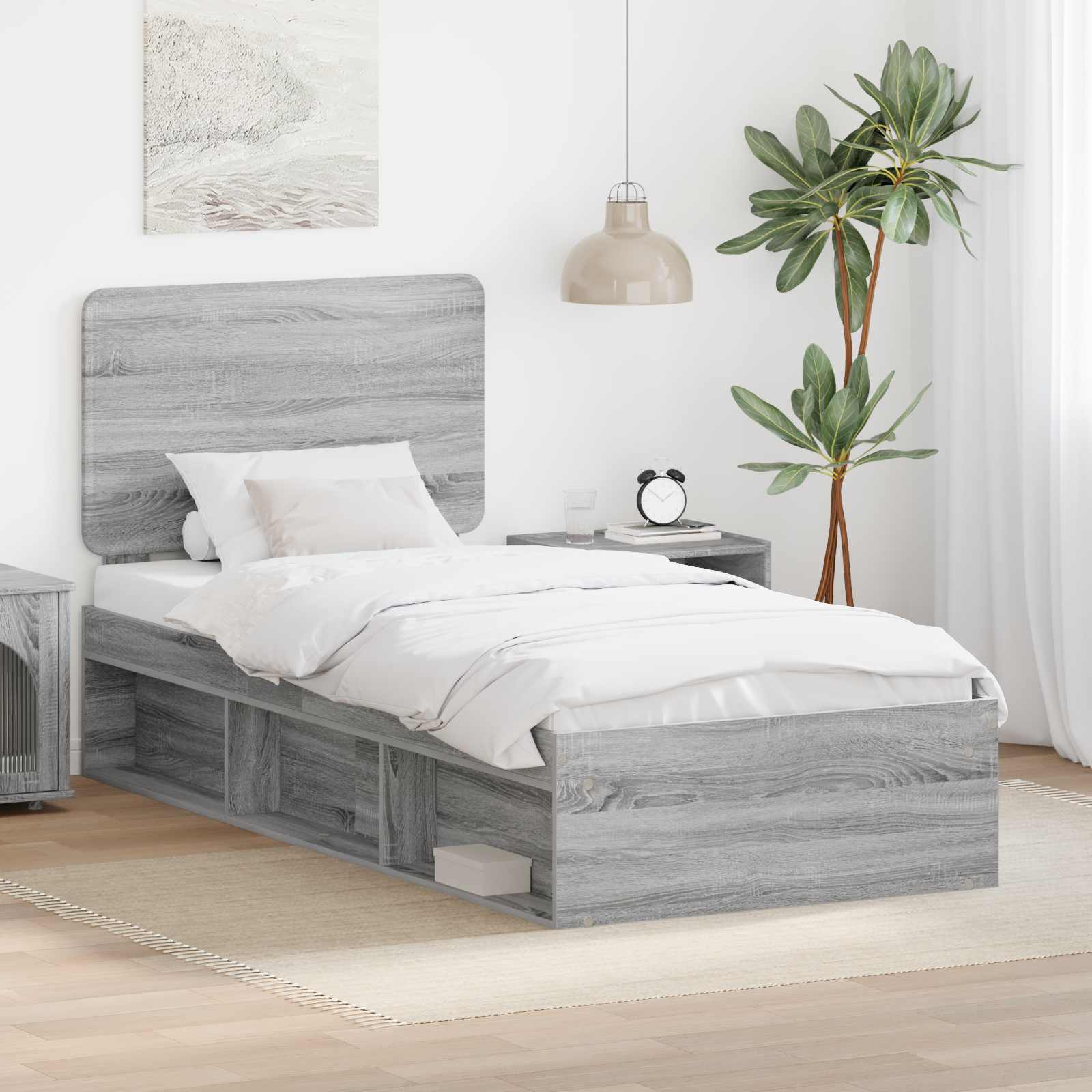 Bettrahmen Graues Sonoma 100 x 200 cm Massives Kiefernholz
