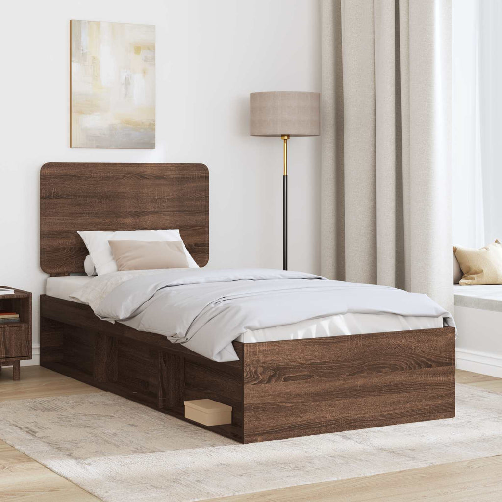 Bettrahmen Braun Eichen-Optik 100 x 200 cm Massives Kiefernholz