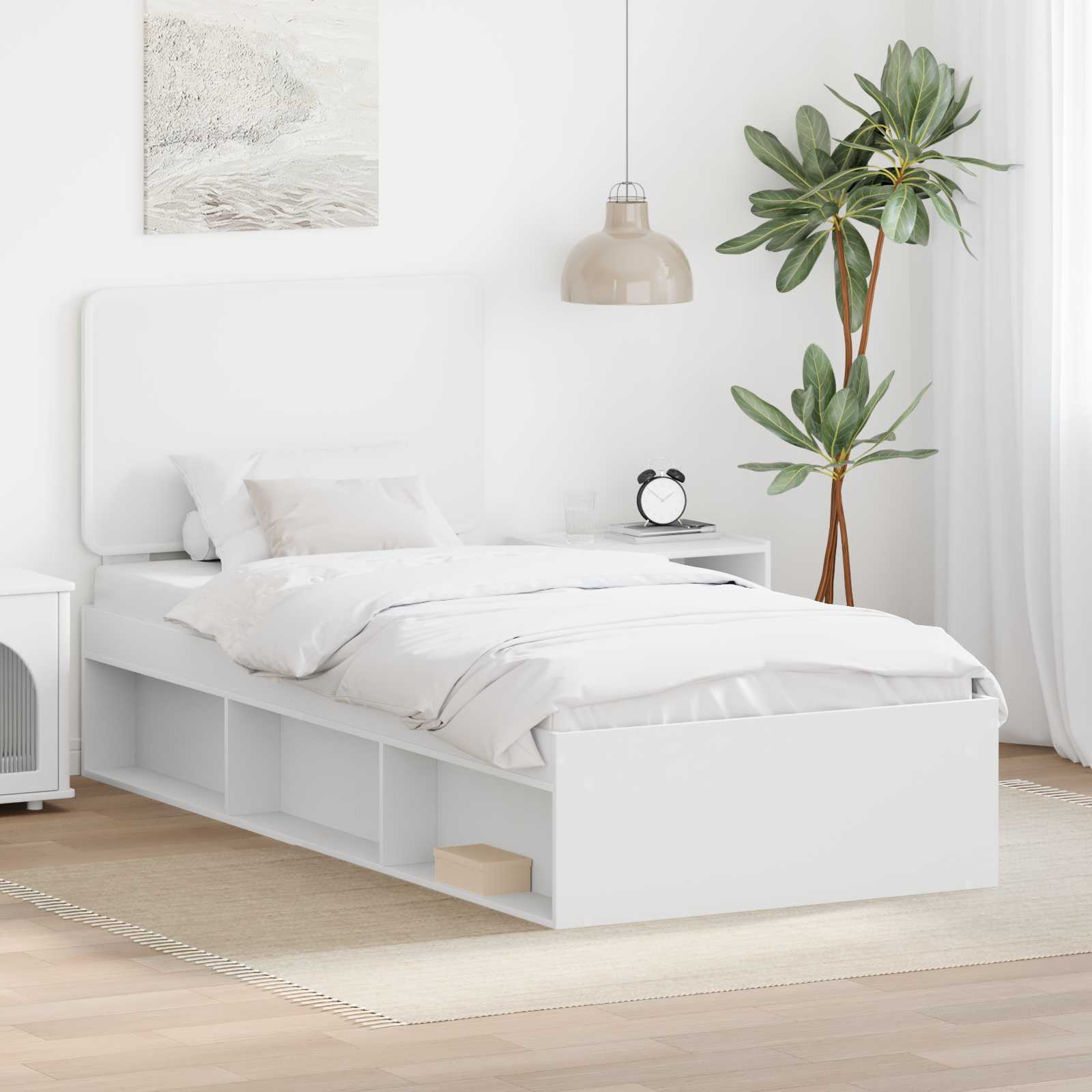 Bettrahmen mit Kopfteil Weiß 90 x 200 cm Massives Kiefernholz