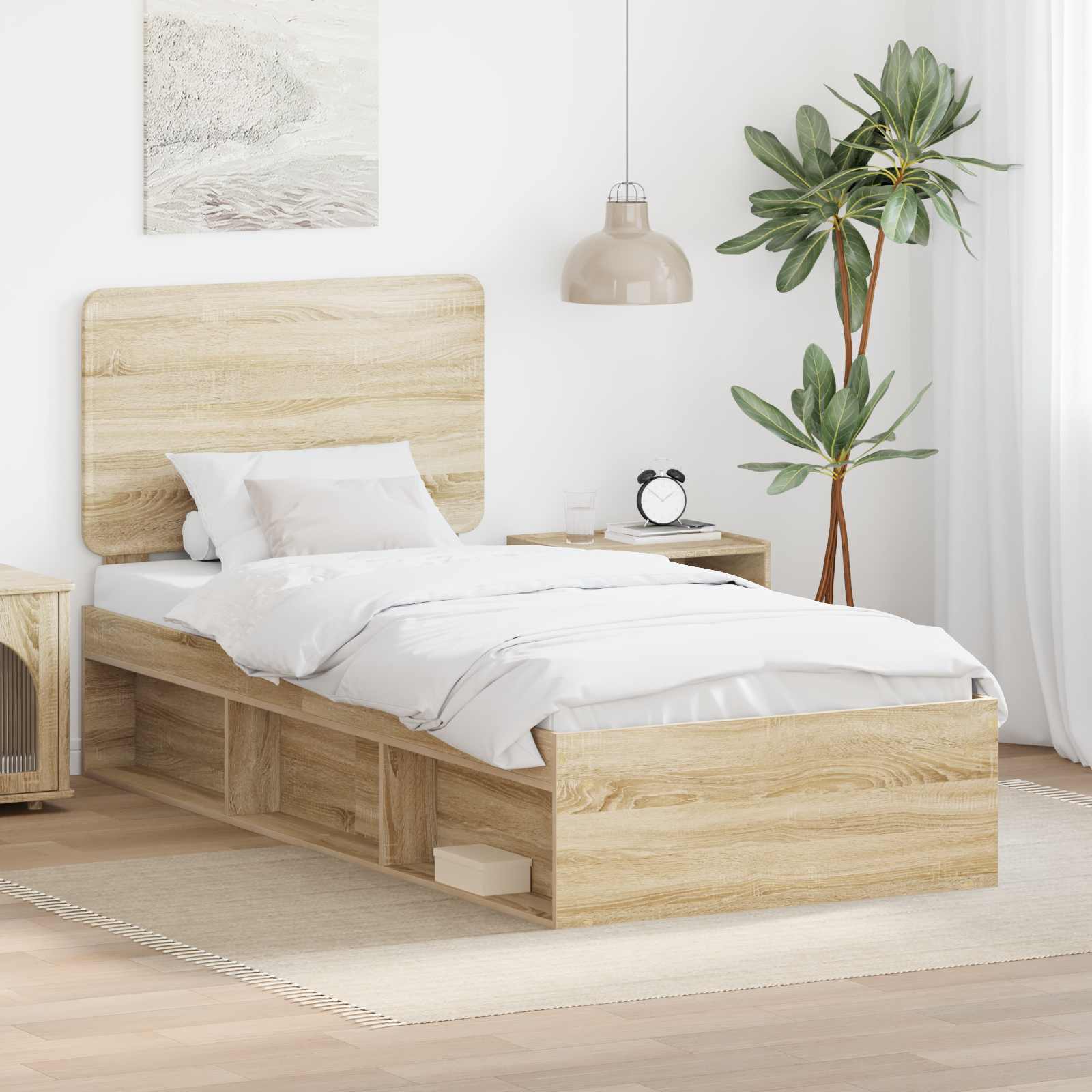 Bettrahmen Sonoma-Eiche 90 x 200 cm Massives Kiefernholz