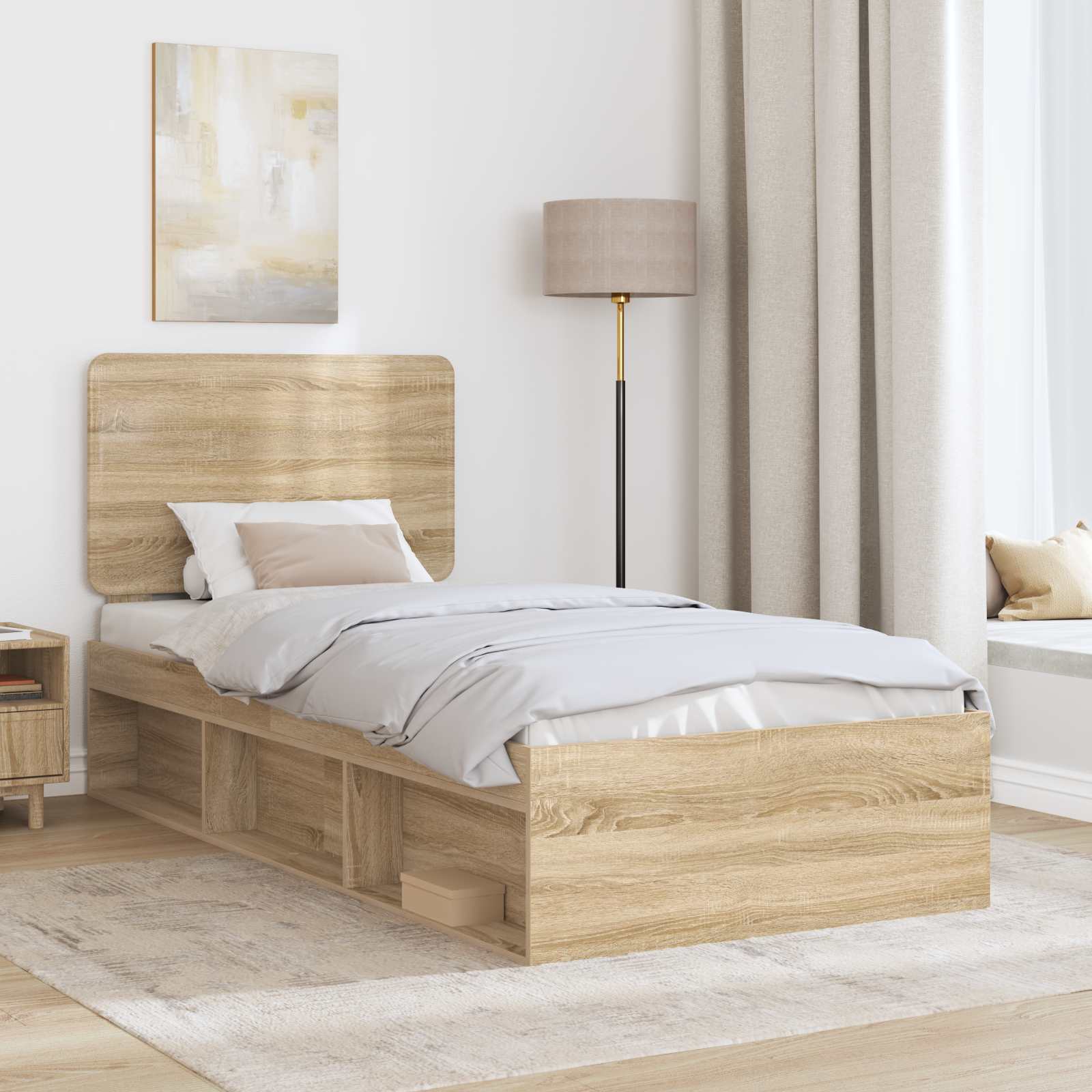 Bettrahmen Sonoma-Eiche 90 x 200 cm Massives Kiefernholz