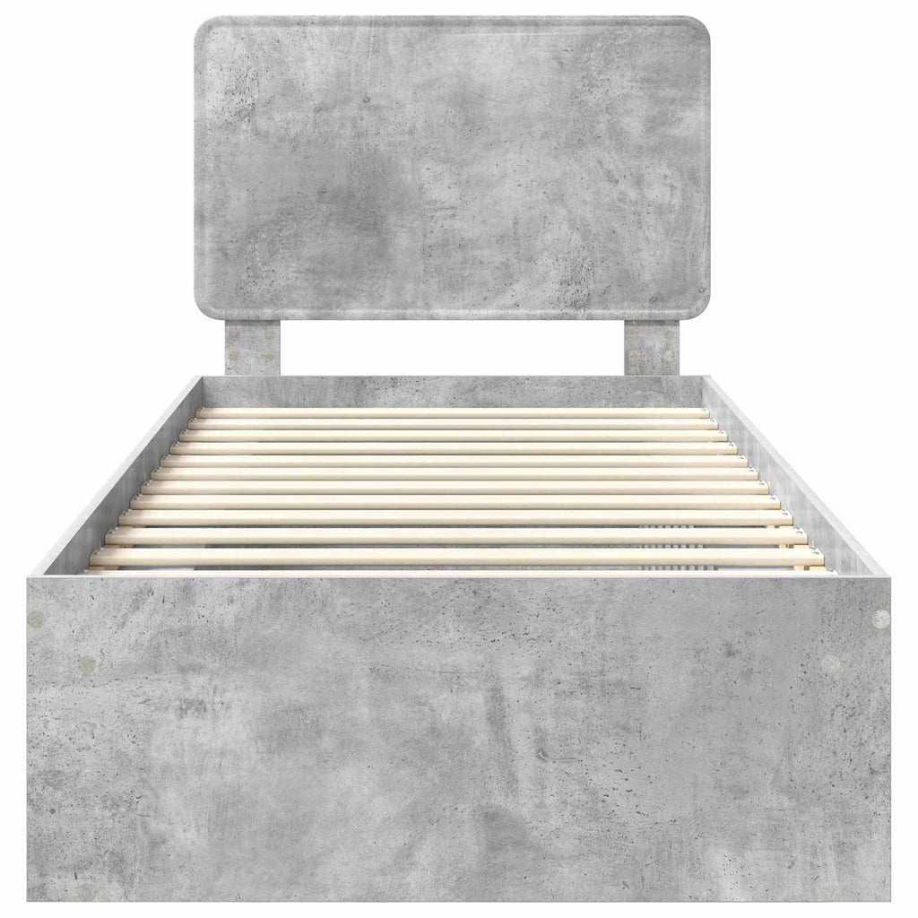 Bettrahmen mit Kopfteil Beton 90 x 200 cm Massives Kiefernholz