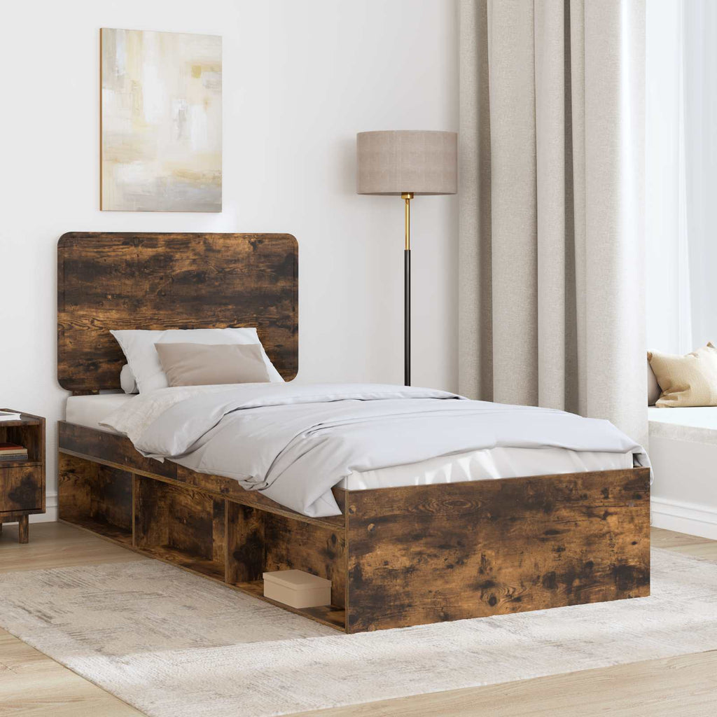 Bettrahmen Geräucherte Eiche 90 x 200 cm Massives Kiefernholz
