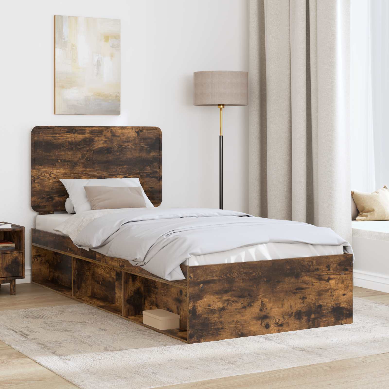 Bettrahmen Geräucherte Eiche 90 x 200 cm Massives Kiefernholz