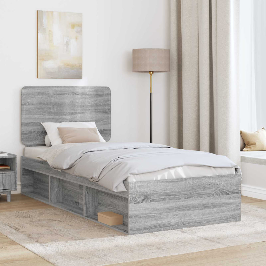 Bettrahmen Graues Sonoma 90 x 200 cm Massives Kiefernholz