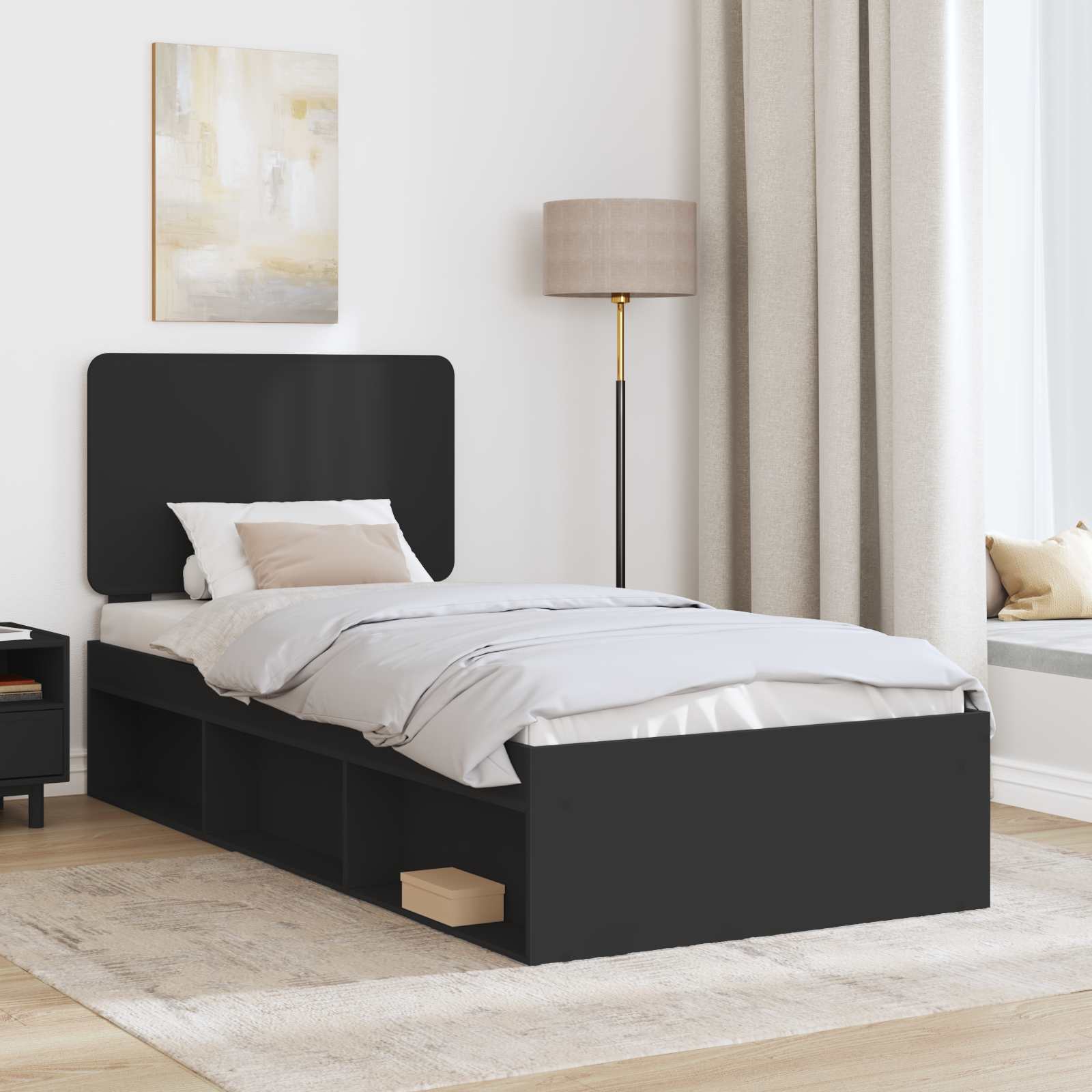 Bettrahmen Schwarz 90 x 190 cm Massives Kiefernholz