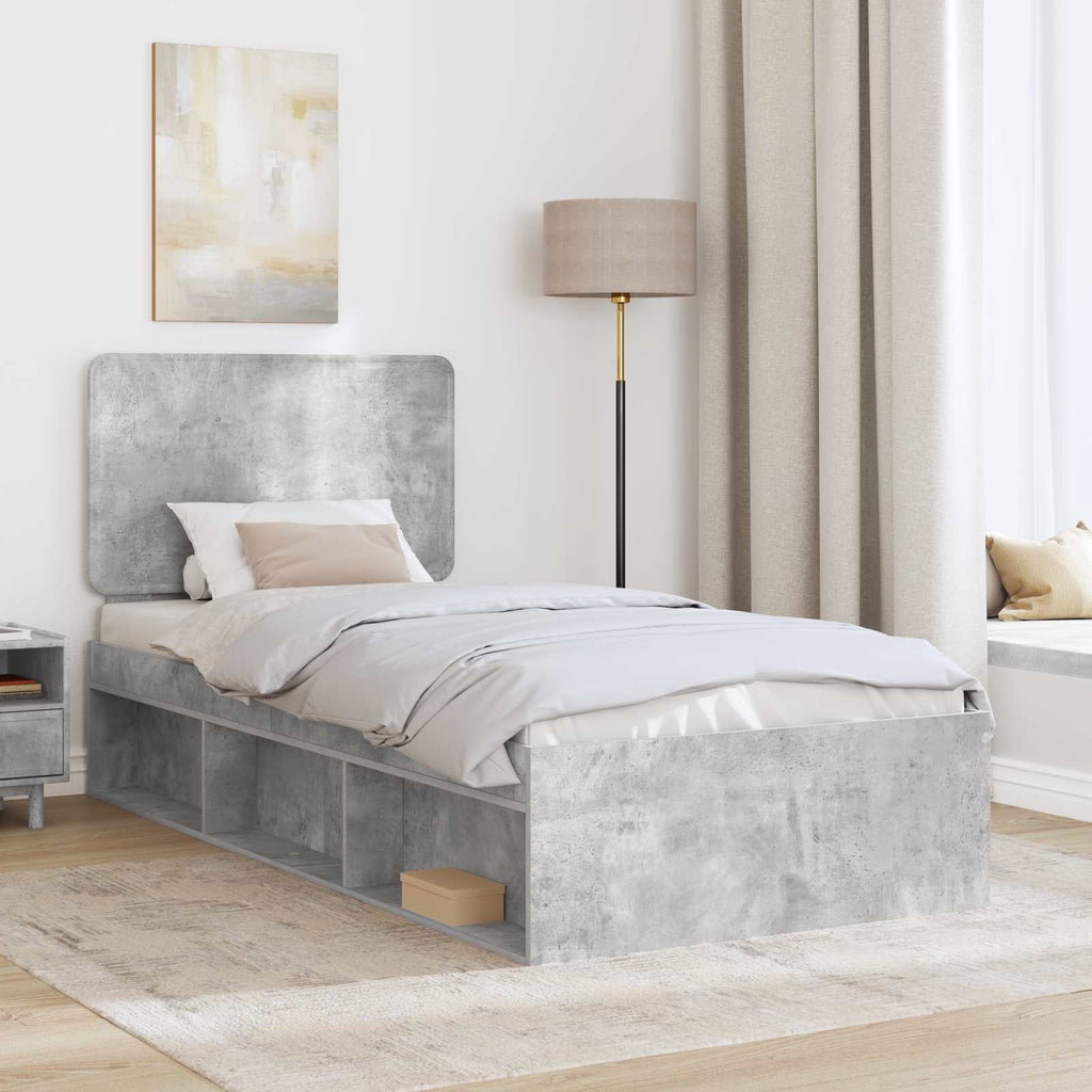 Bettrahmen Beton Grau 90 x 190 cm Massives Kiefernholz