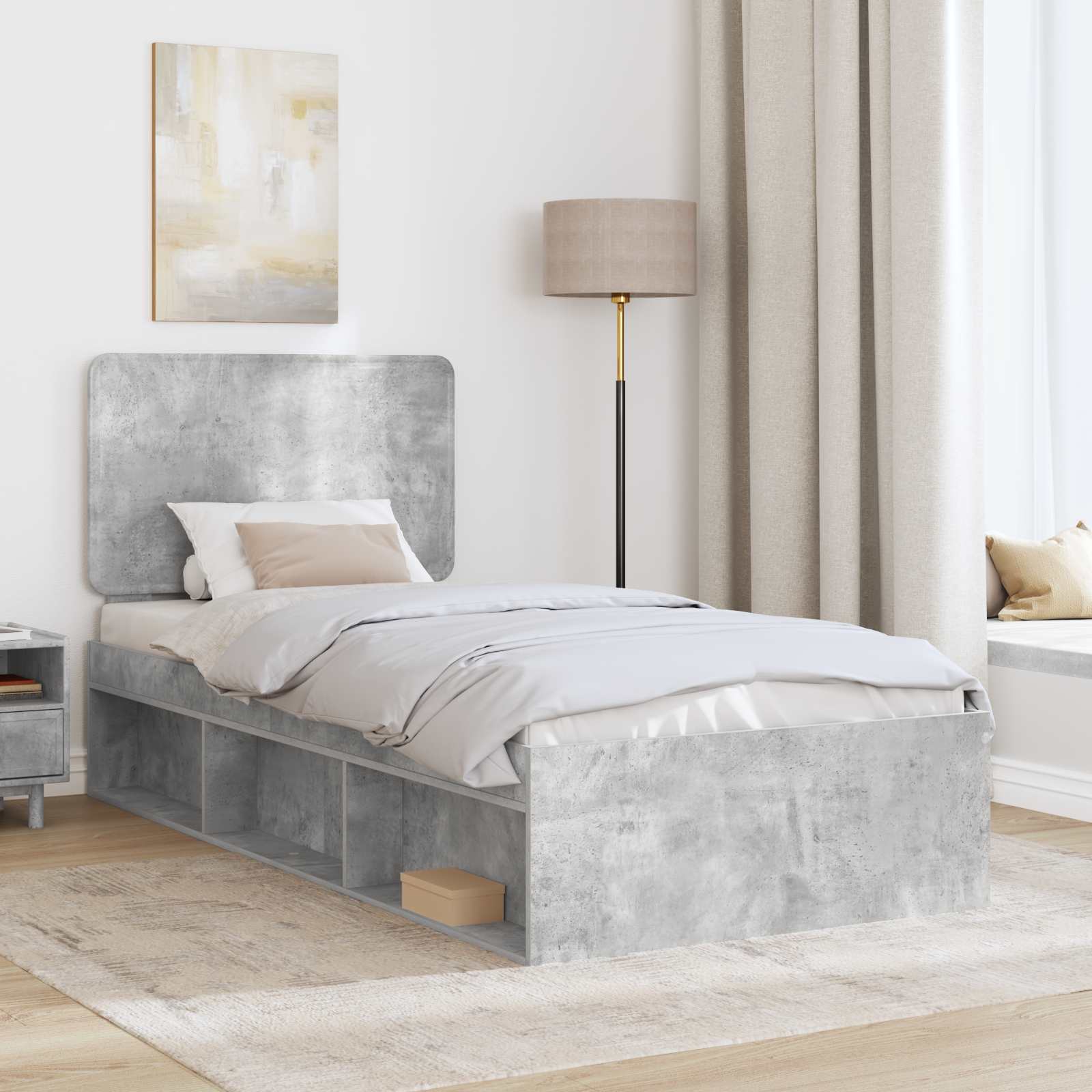 Bettrahmen Beton Grau 90 x 190 cm Massives Kiefernholz