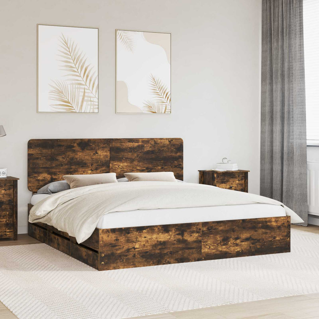 Bettrahmen Geräucherte Eiche Ingenieurs Holz