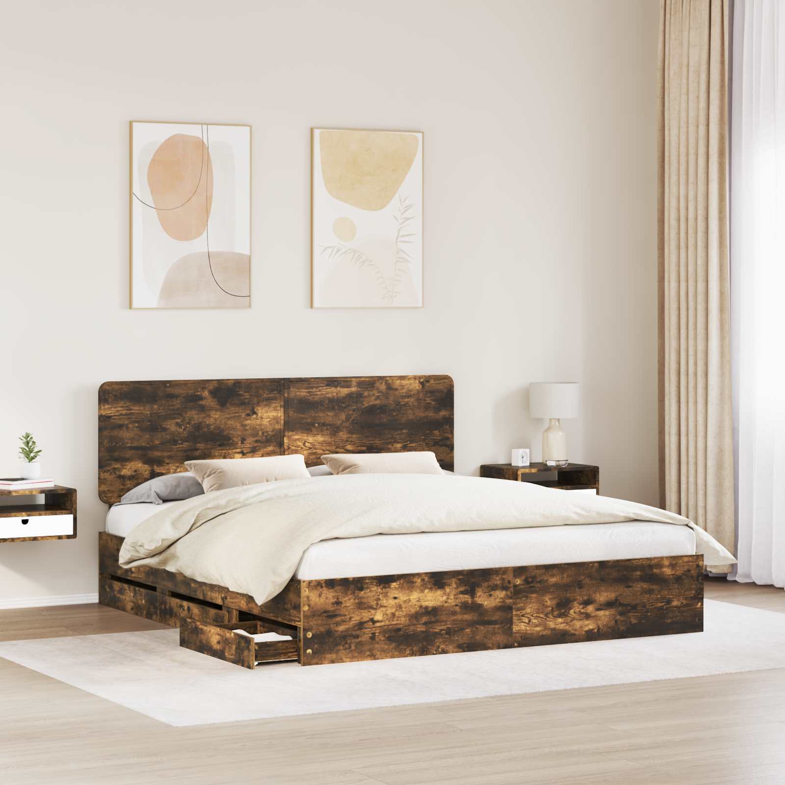 Bettrahmen Geräucherte Eiche Ingenieurs Holz