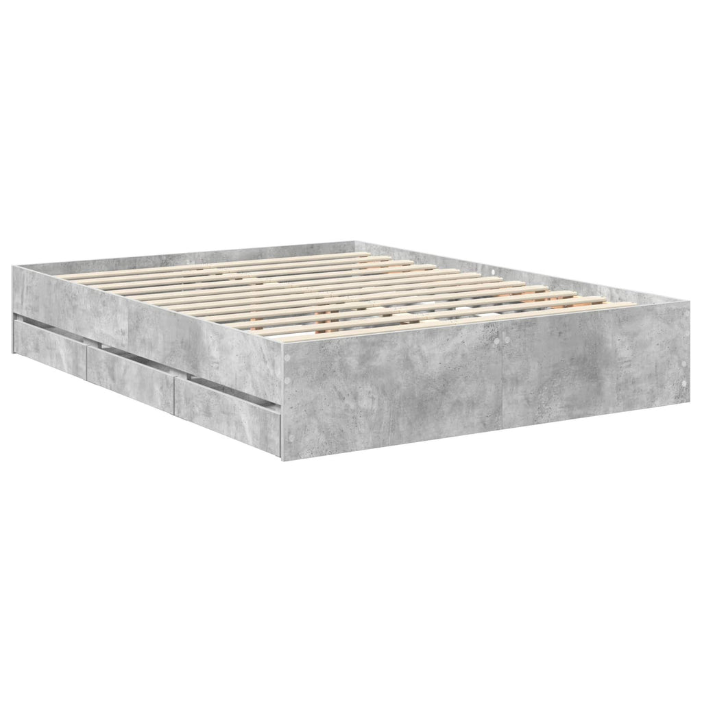 Bettrahmen mit Kopfteil Beton Grau 150 x 200 cm Ingenieurs Holz