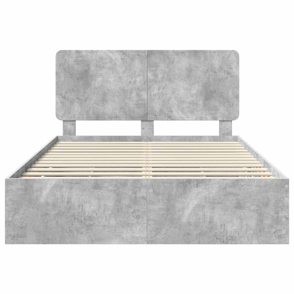 Bettrahmen mit Kopfteil Beton Grau 140 x 200 cm Ingenieurs Holz