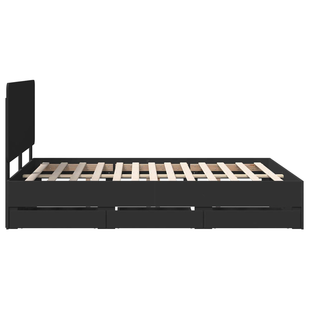 Bettrahmen mit Schubladen Schwarz 140 x 190 cm Ingenieurs Holz